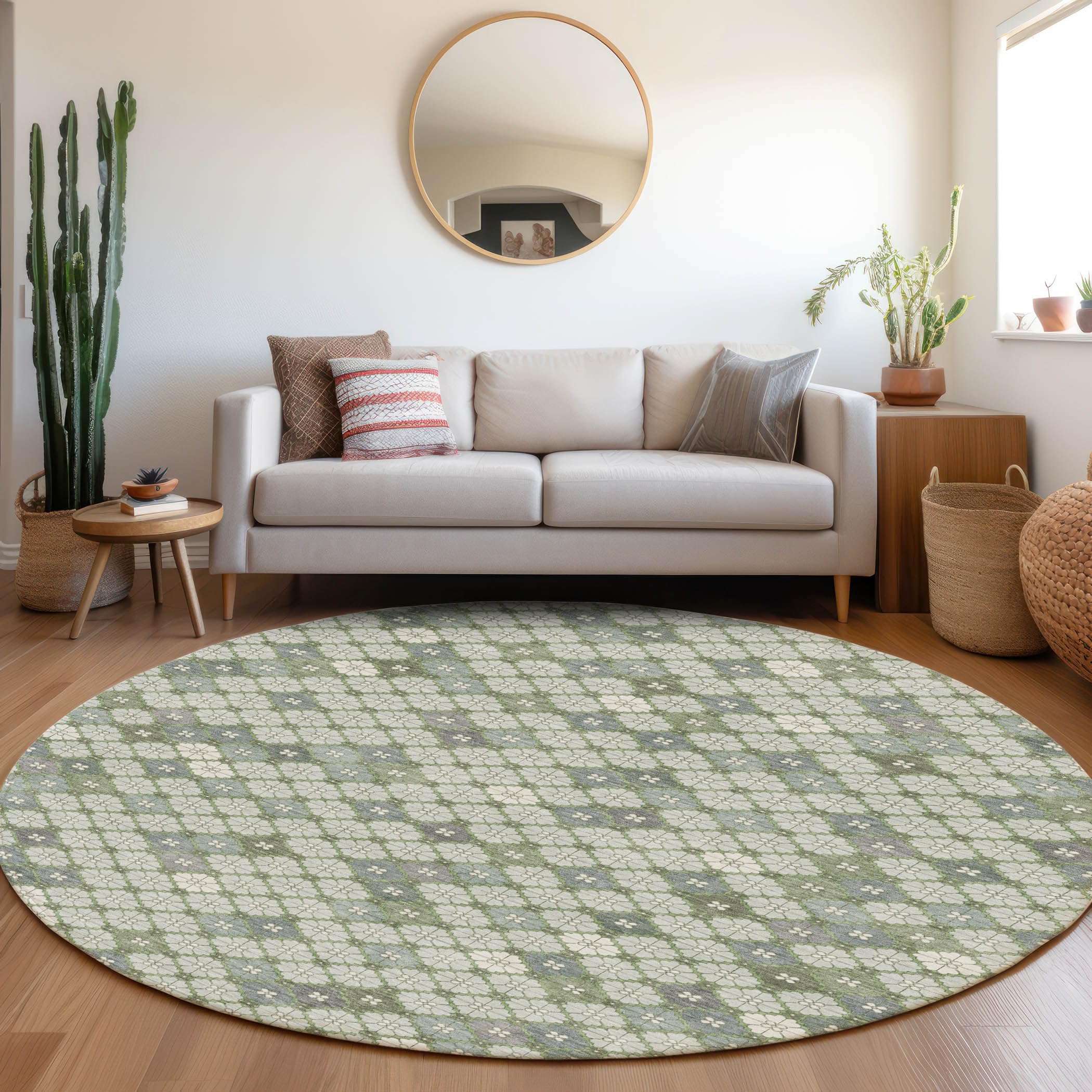 Machine Washable Indoor/Outdoor Chantille Mint 8 x 8 Round Rug