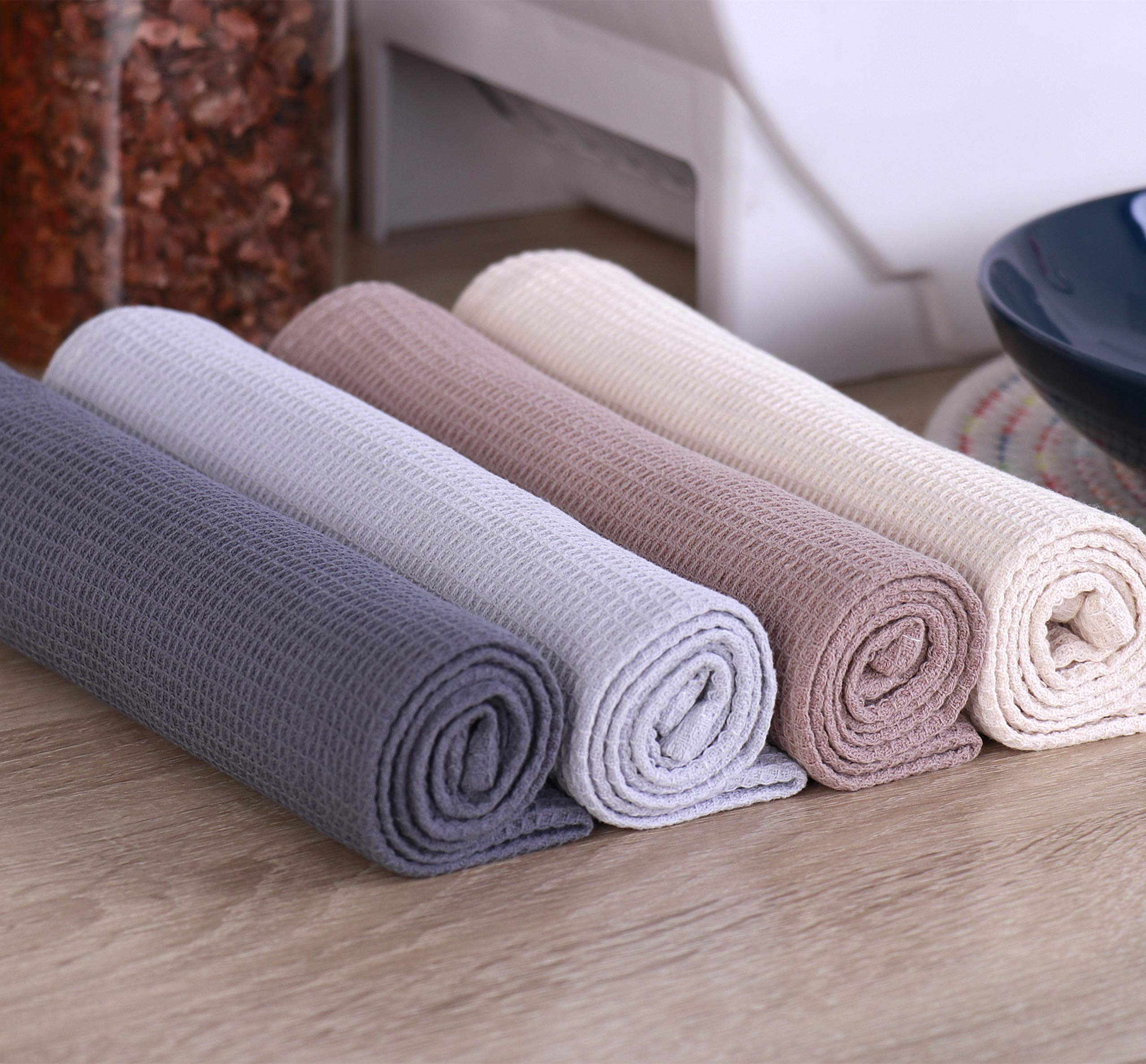 Py Home & Sports Dish Towels Set, 100% Cotton Waffle Weave Kitchen Towels 4 Pieces, Super Absorbent Kitchen Hand Dish Cloths For