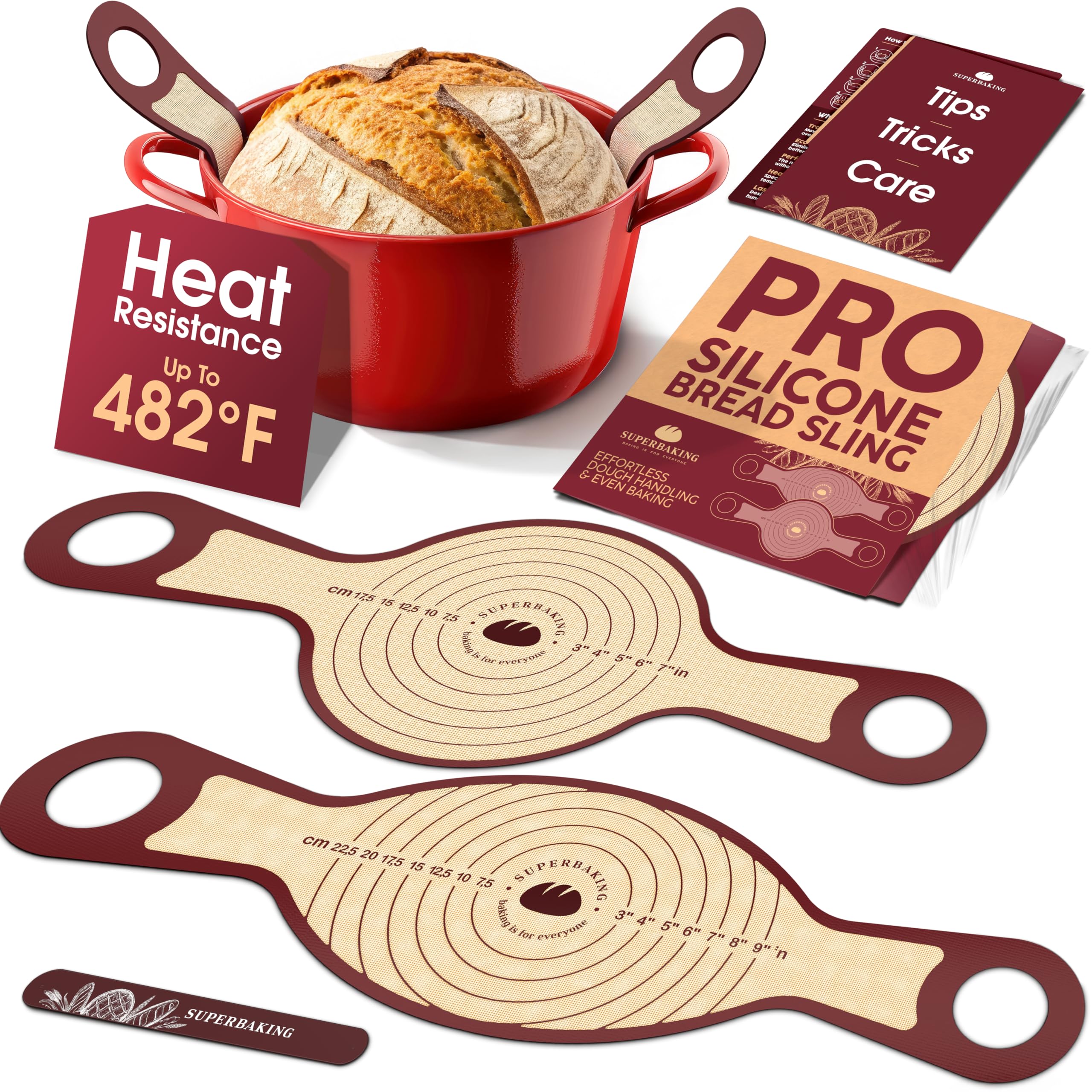 Pro Silicone Bread Sling 2 Pcs - 9in Round & Oval 482F Heat Resistant Dough Lifter, Non-Stick Dutch Oven Liners, Long Handles, R