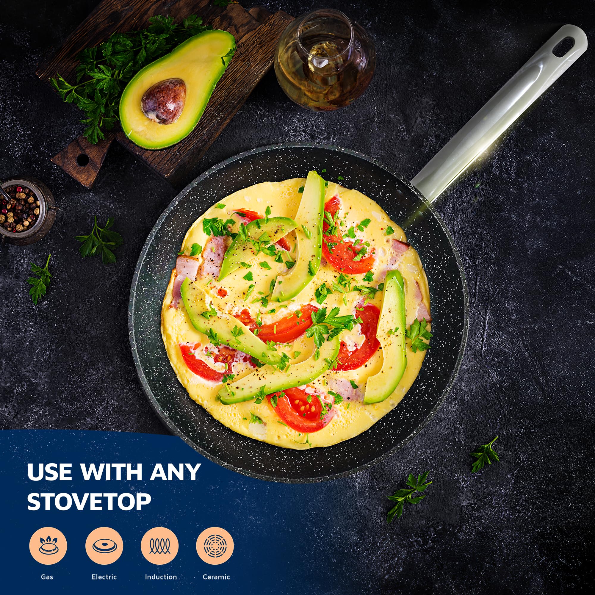 Jean-Patrique Granite Non Stick Frying Pans - Stainless Steel Pan Set Of 3 - Induction Omelet Pan - Induction Cookware For All T