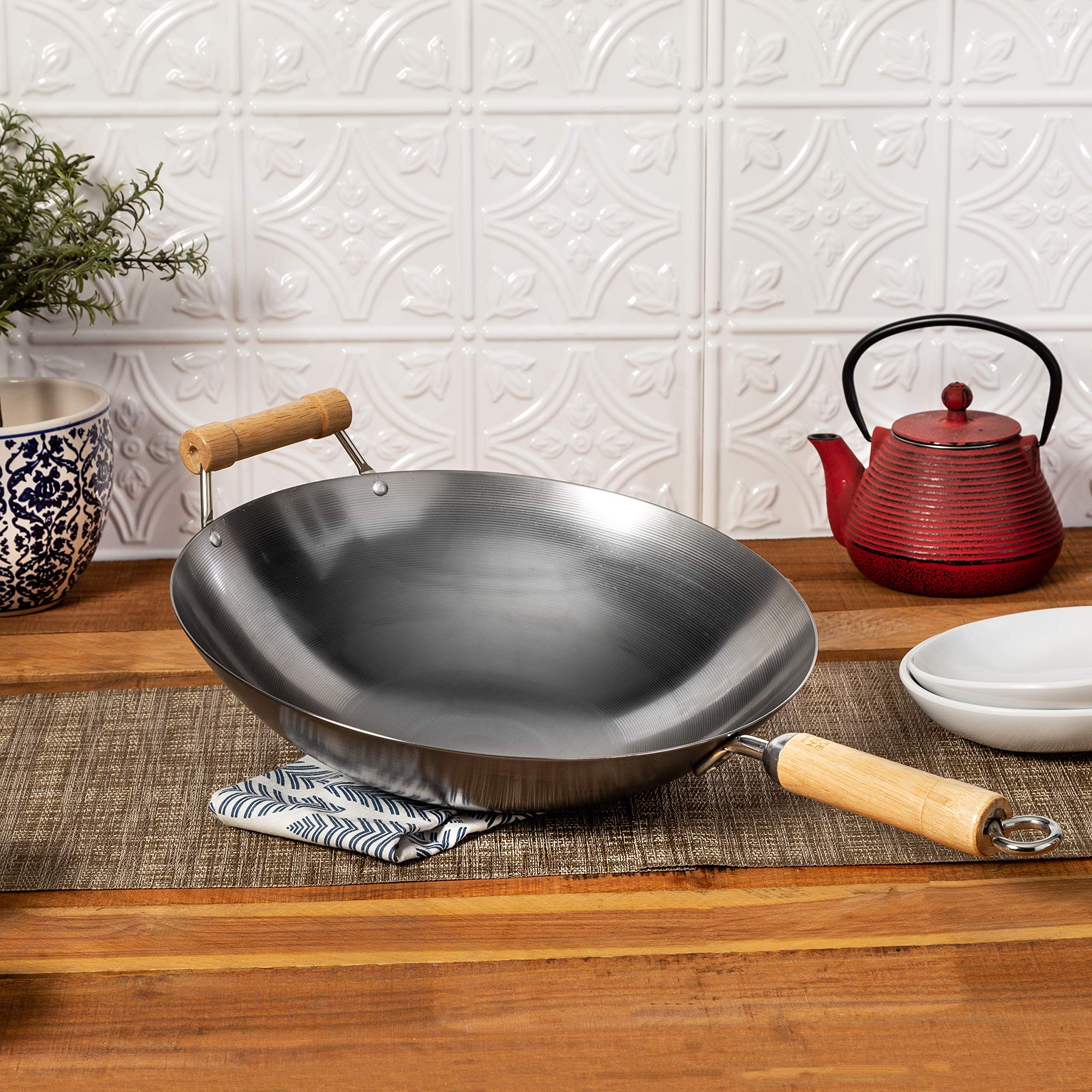 Joyce Chen Classic Series 14-Inch Round Bottom Carbon Steel Wok With Birch Handles