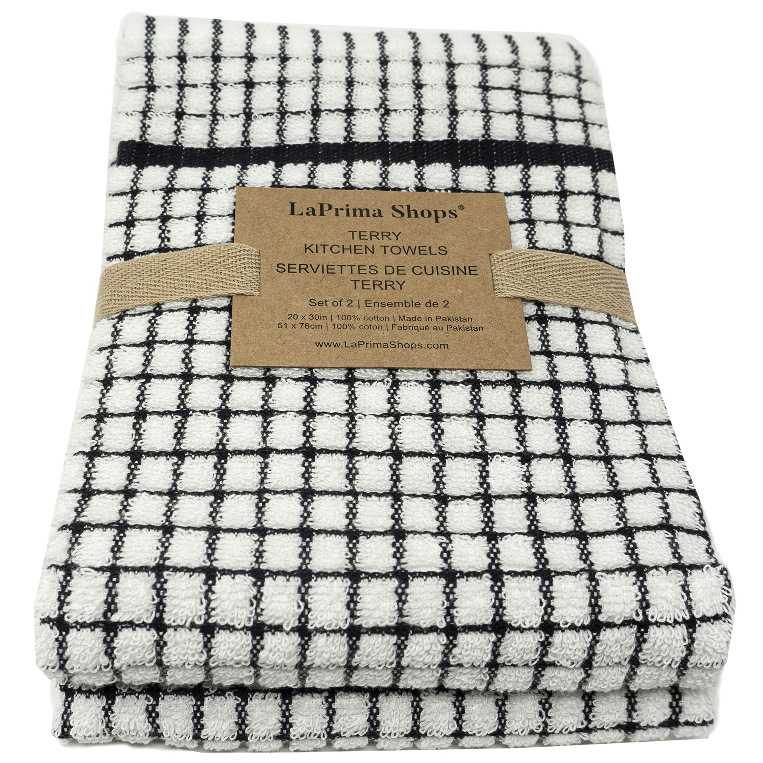 Laprima Shops Set Of 2 Terry Kitchen Towels, 20 X 30-Inch 100-Percent Cotton (Black)