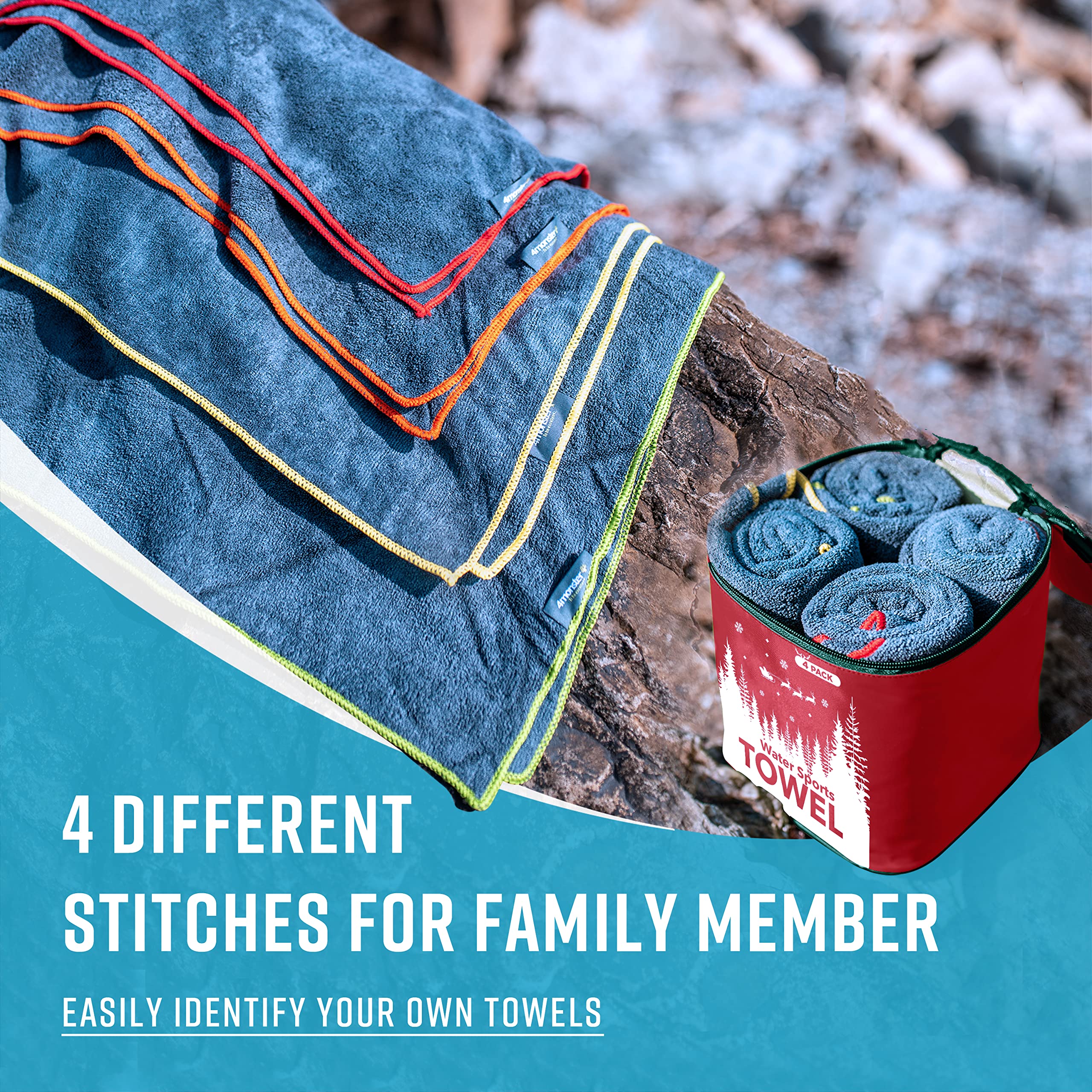 4Monster 4 Pack Microfiber Camping Towel Quick Dry, Super Absorbent Travel Towel With Waterproof Bag, Lightweight Boat Towel For