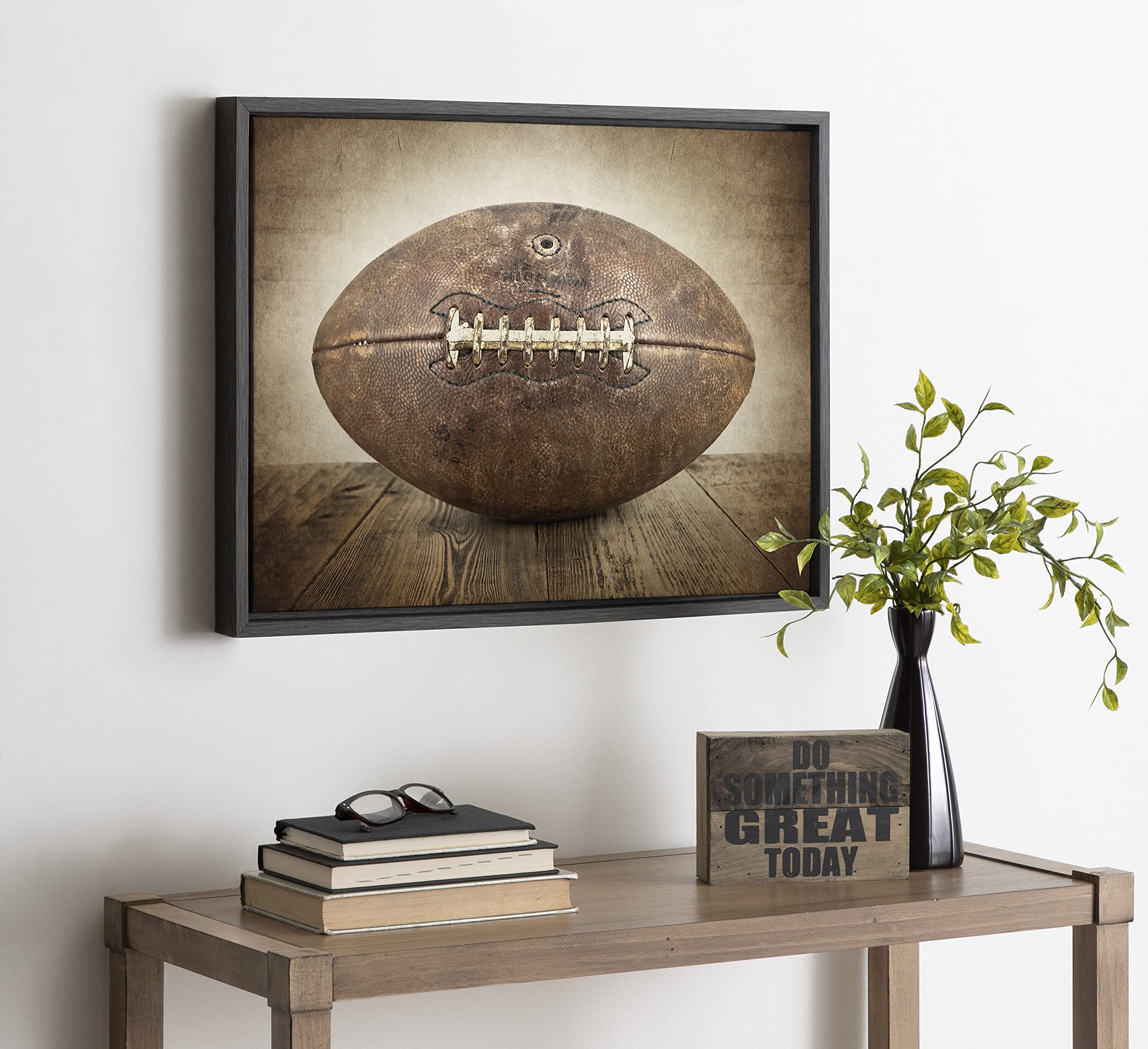 Designovation Sylvie Vintage Football Framed Canvas Wall Art By Shawn St. Peter, 18X24 Gray, Traditional Sports-Themed Home Deco