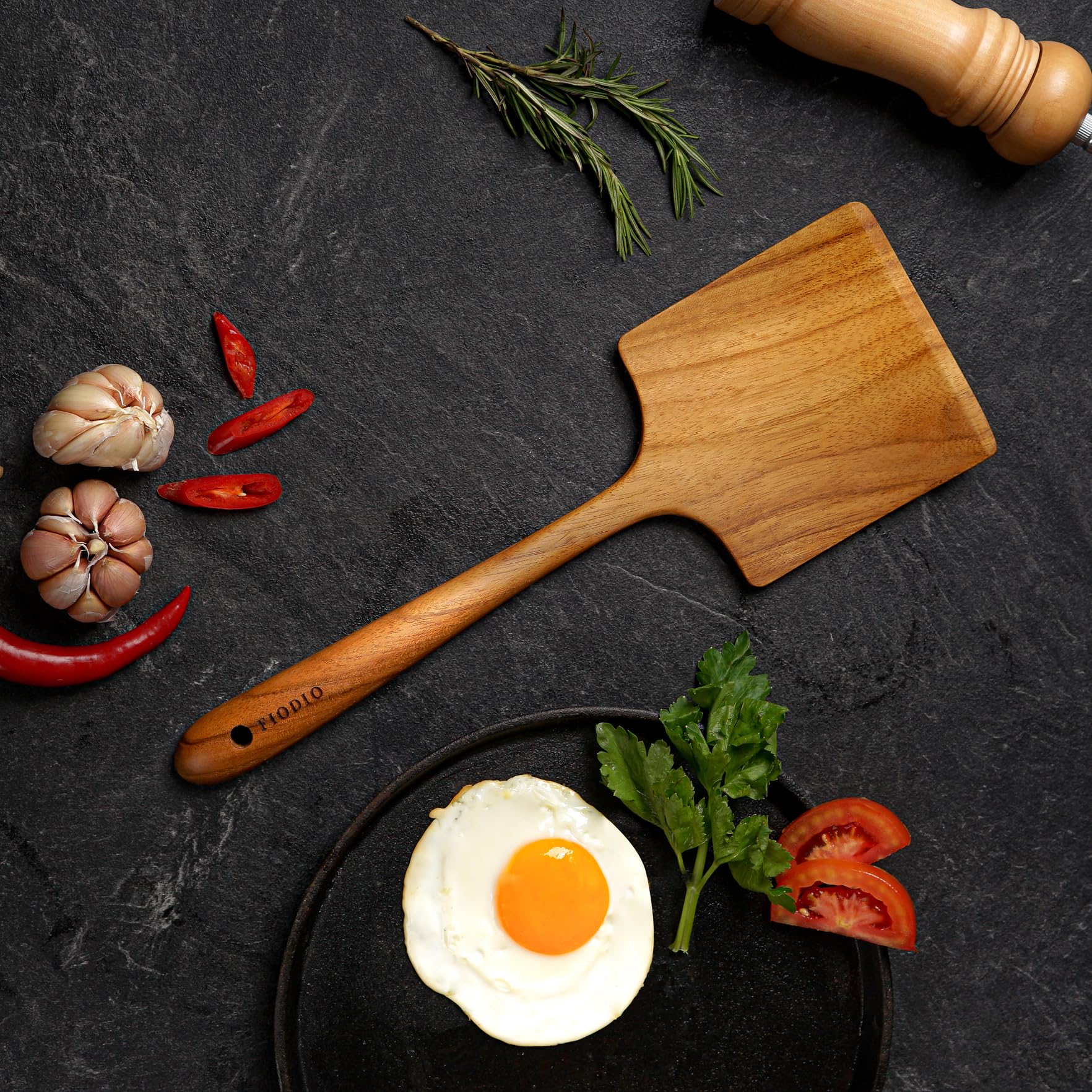 Fiodio Home Teak Wide Wooden Spatula With Microfiber Cloth - Natural Non-Stick Healthy Kitchen Utensils - Handcrafted With Comfo