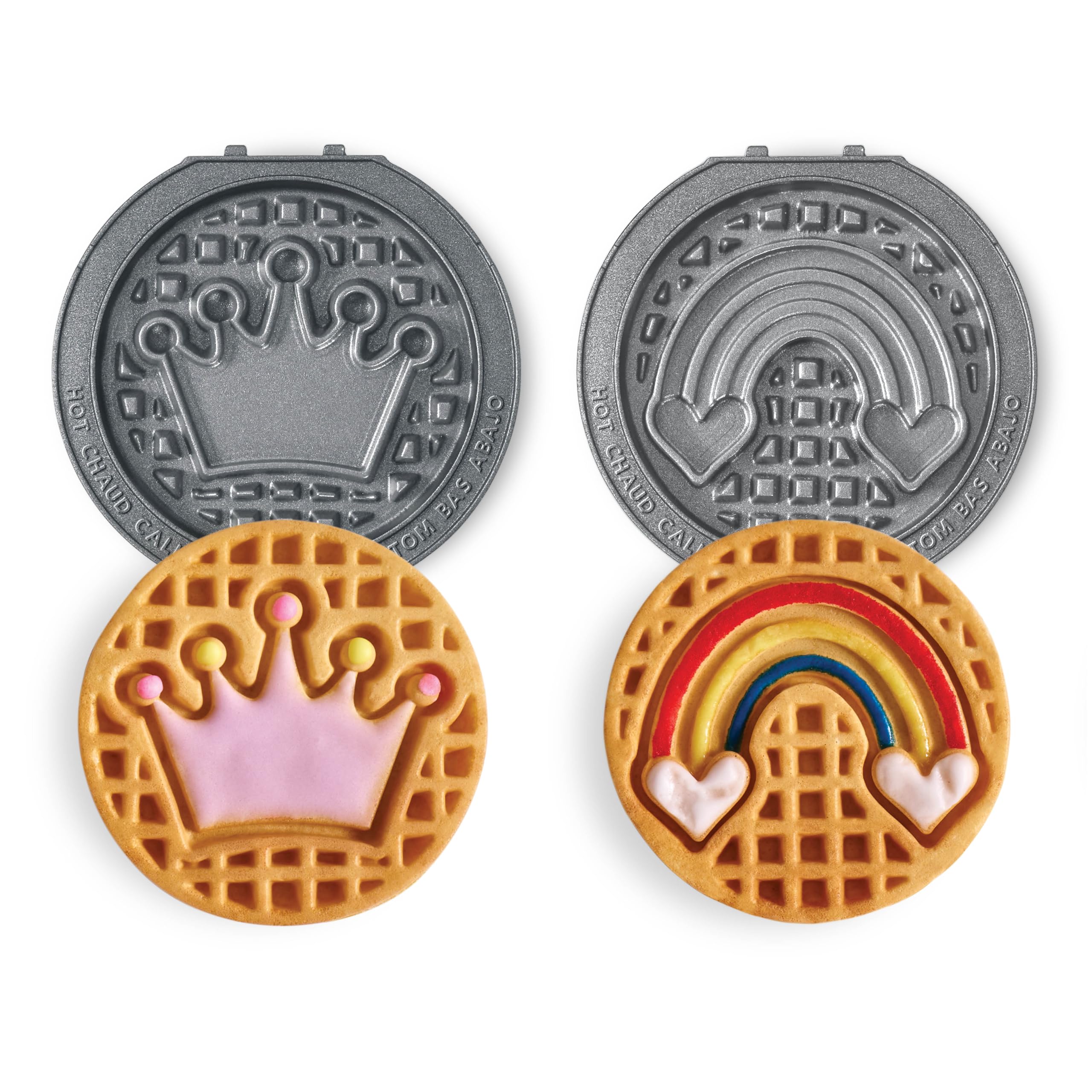 DASH Multimaker Mini System Two 4    Ceramic Nonstick Removable Waffle Plates (Crown & Rainbow) - 2Pc Plate Pack Compatible with