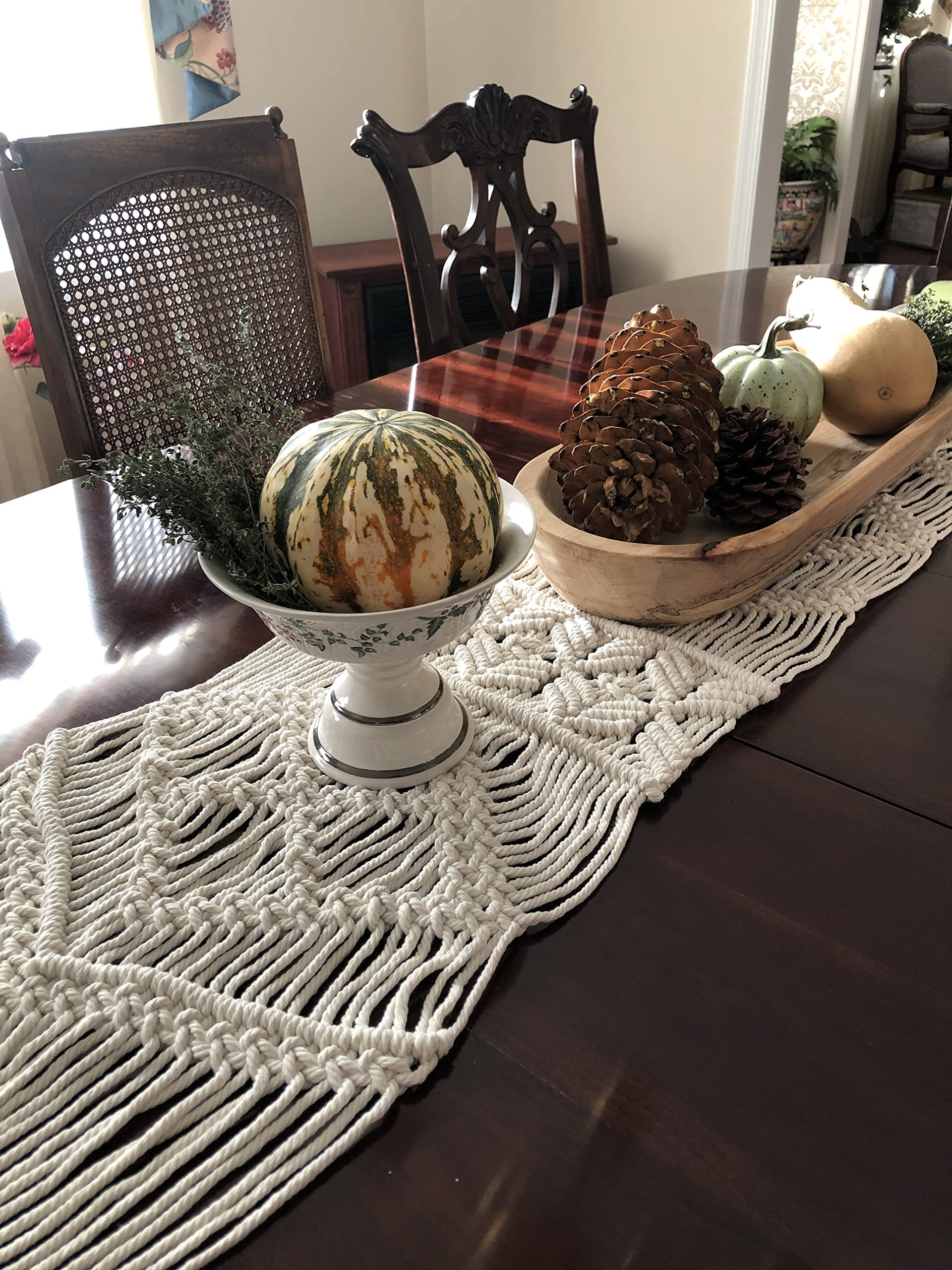 Macrame Table Runner, Boho Table Runner 82 X 12 Inches, Perfect For Bohemian Decor, Boho Wedding Table Decor, Hand Woven Off Whi