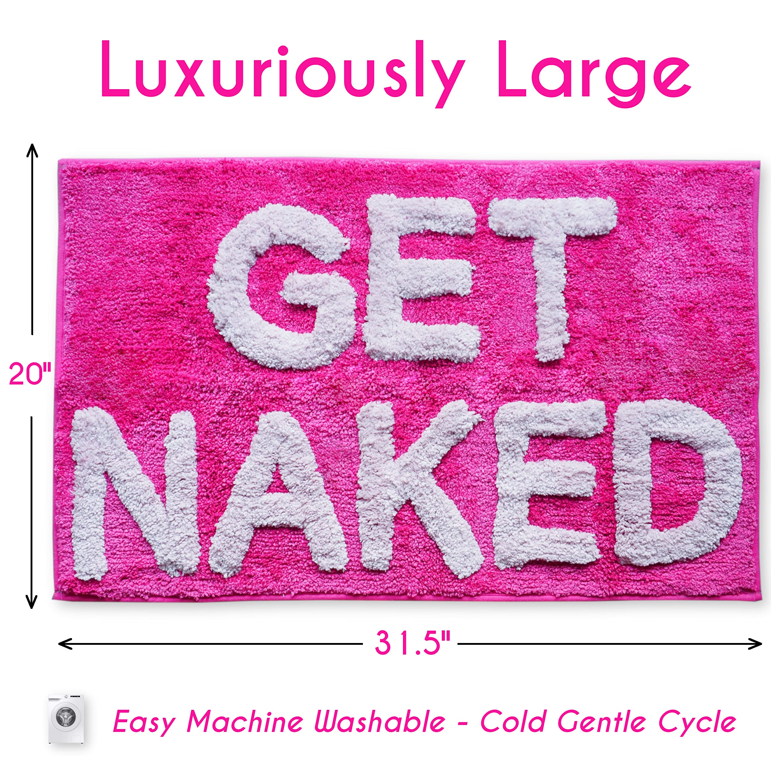 Evovee Get Naked Bath Mat Hot Pink with Light Pink Text Funny Cute Bathroom Rugs Magenta Peach Dark Pink Rug Shower Funny Bathroom Decor for Girls Women Fun Cute Non-Slip College Apartment