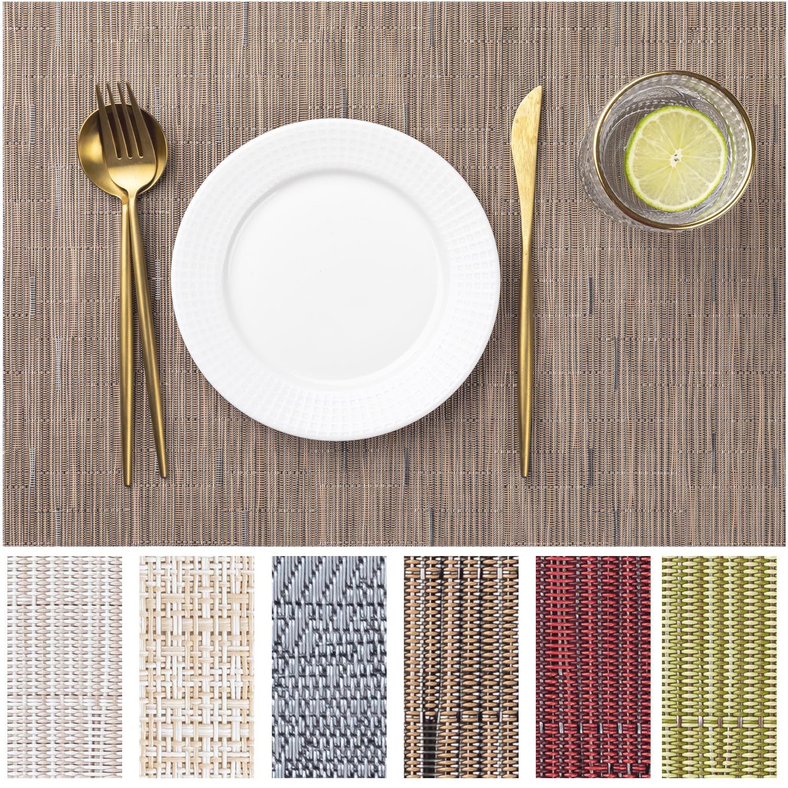 Lexmore Pvc Woven Placemats 4 Pcs Wipeable Indoor/Outdoor Table Mats Washable Vinyl Place Mats For Dining Table, Set Of 4-Light