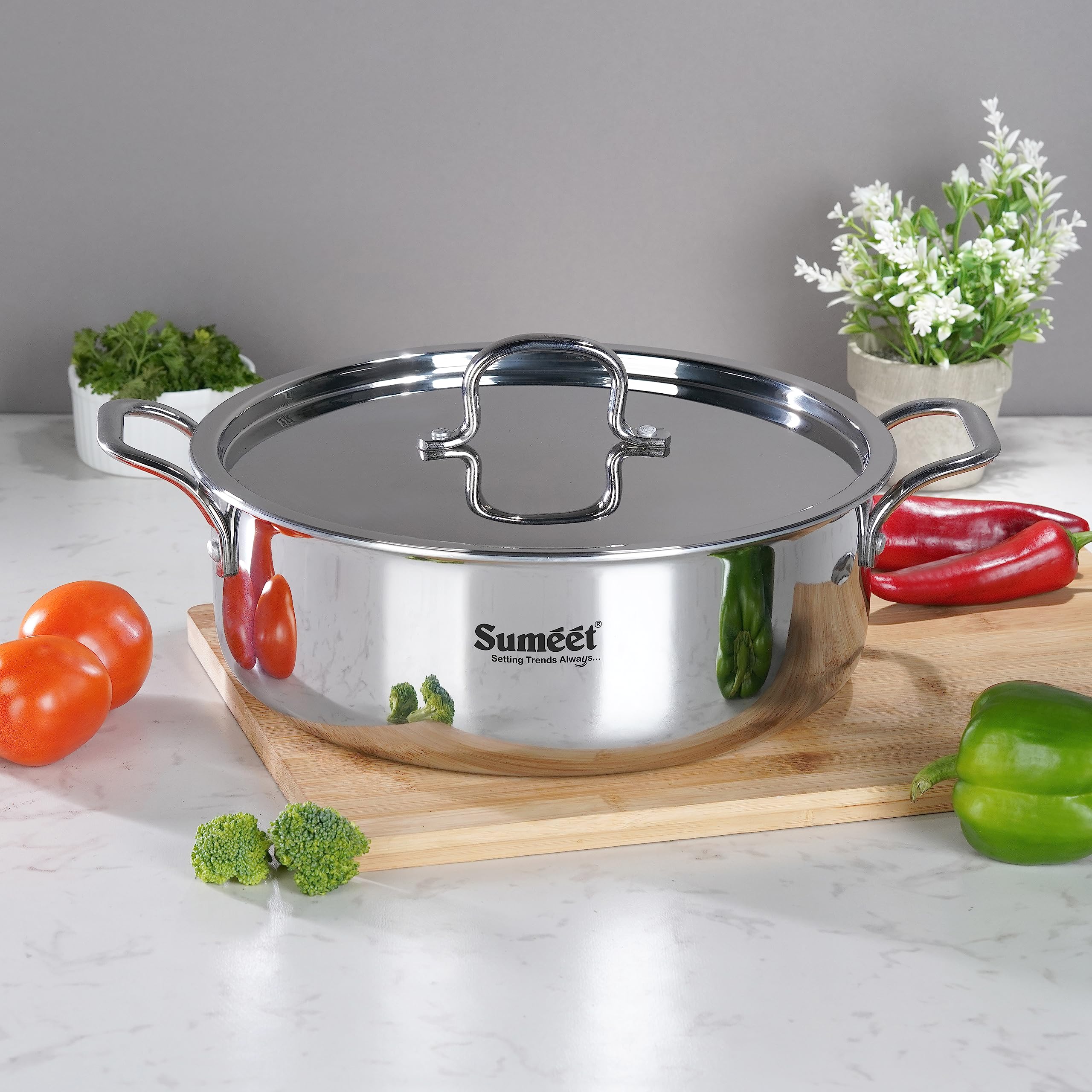 Sumeet Cook Smart Triply Steel-Aluminium-Steel - 3 Layers Casserole/Biryani Pot/Stock Pot With S.S. Lid- 6.3Ltr - 28Cm- Silver