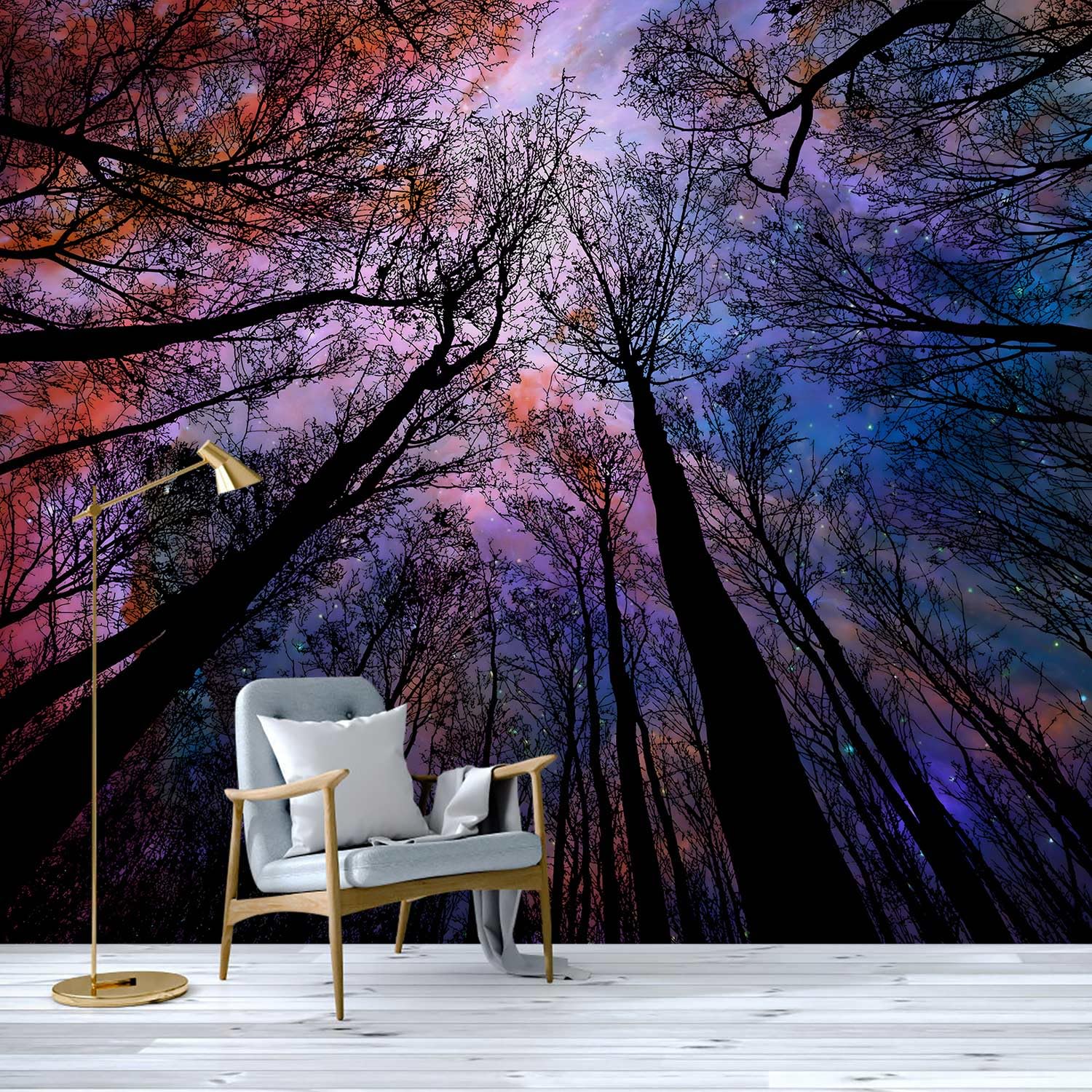Yqwdmx -Colorful Forest Beautiful Starry Tree Branches Wallpaper Bedroom Xt14 L 180'' X 115''