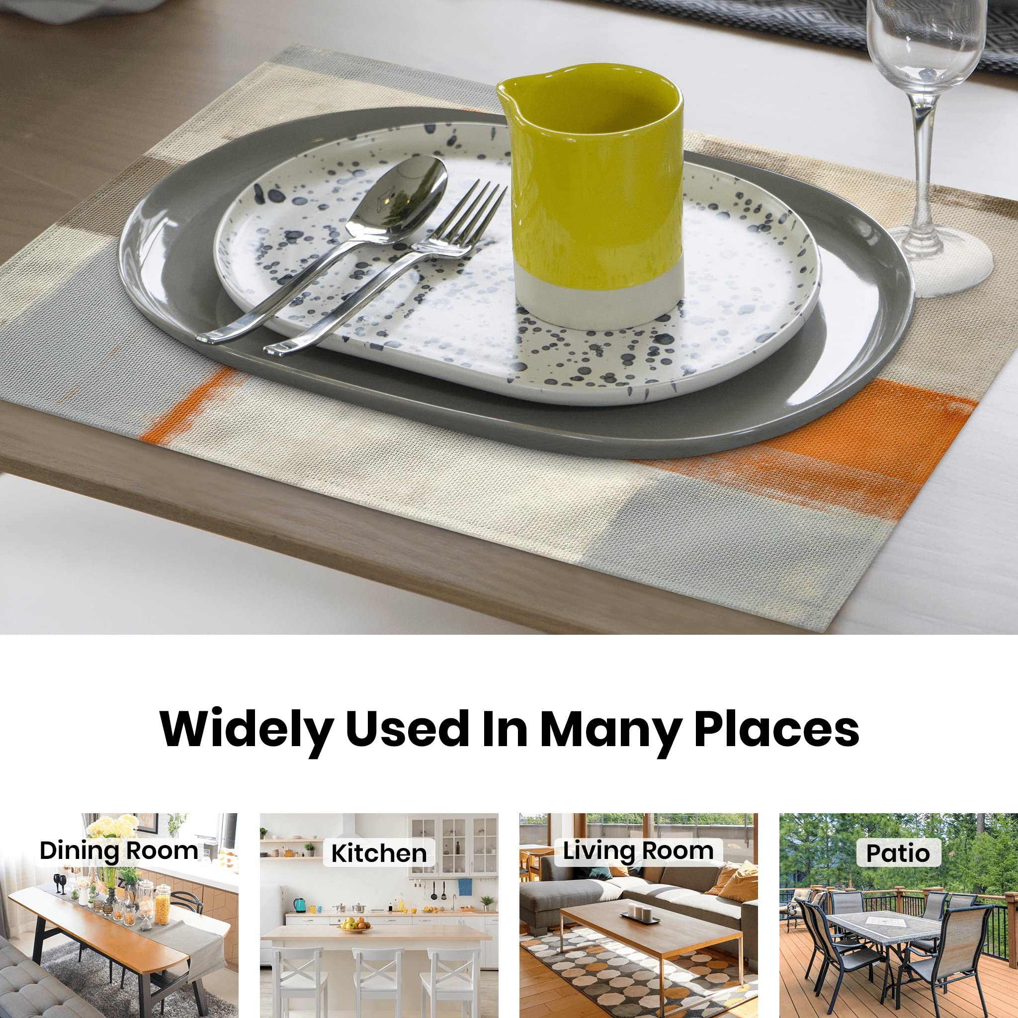 Modern Art Placemats Set Of 4 Orange Abstract Painting Place Mats Washable Linen Beige Placemat For Kitchen Dining Table Home Pa