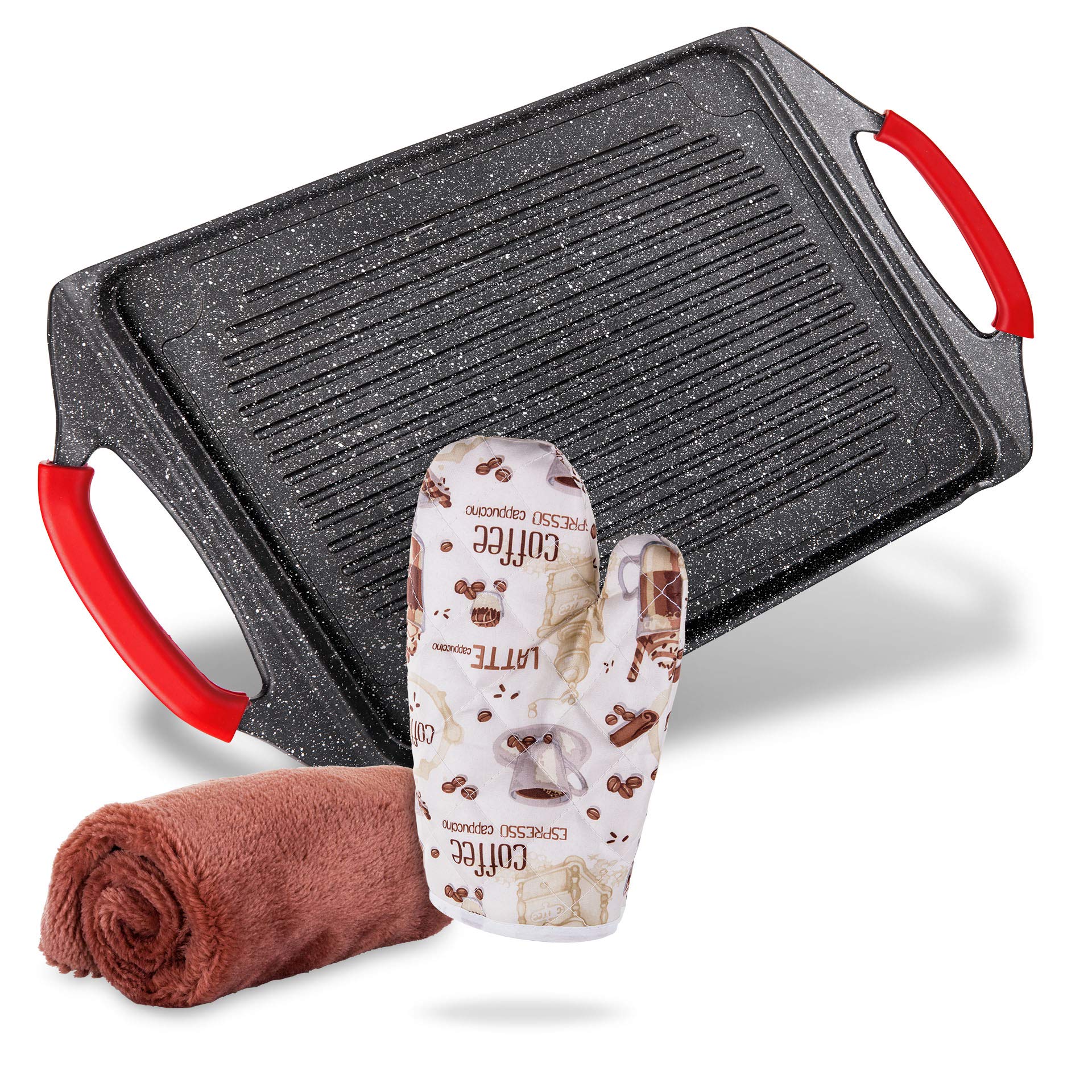 Moss & Stone Griddle Aluminum Bbq Rectangle Indoor Grill Pan, Aluminum Non-Stick Flat Top Griddle, Perfect For Fish Vegetables &