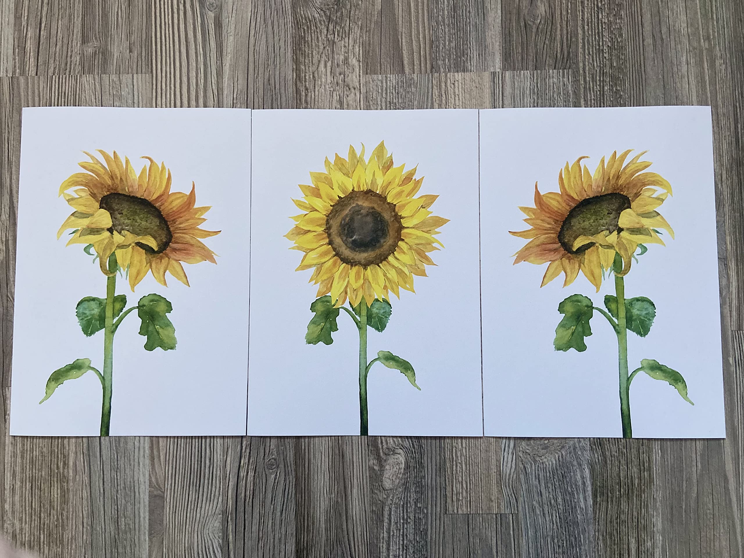 Sunflowers Wall Art Set Of 3 Unframed Prints, Plant Home Decor, Living Room Bedroom Poster Home Decor, Yellow And Green (11X14)