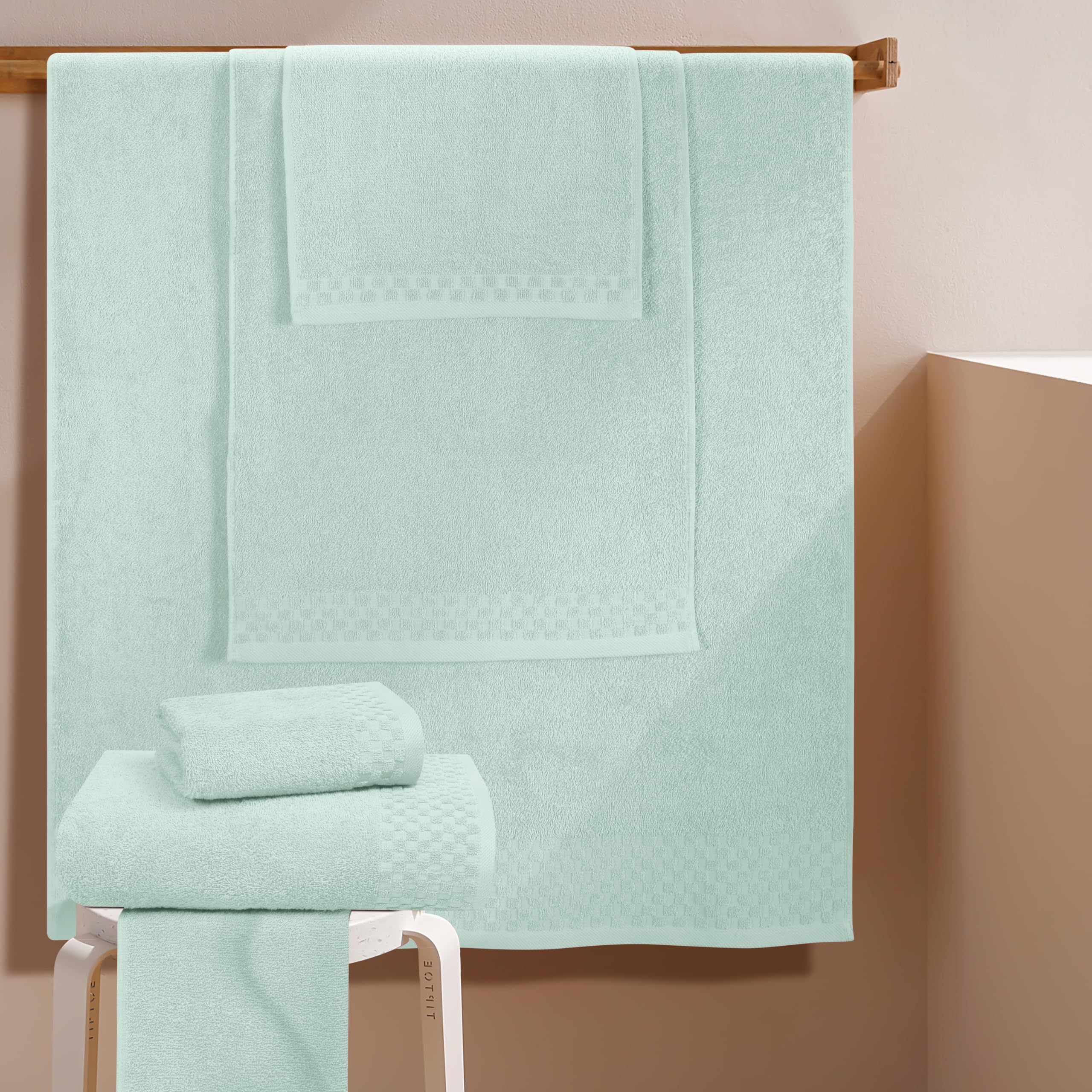Myown Premium Cotton 6 Pack Towel Set For Bathroom, Contains 2 Bath Towels 28X55 Inch, 2 Hand Towels 16X24 Inch & 2 Wash Coths 1