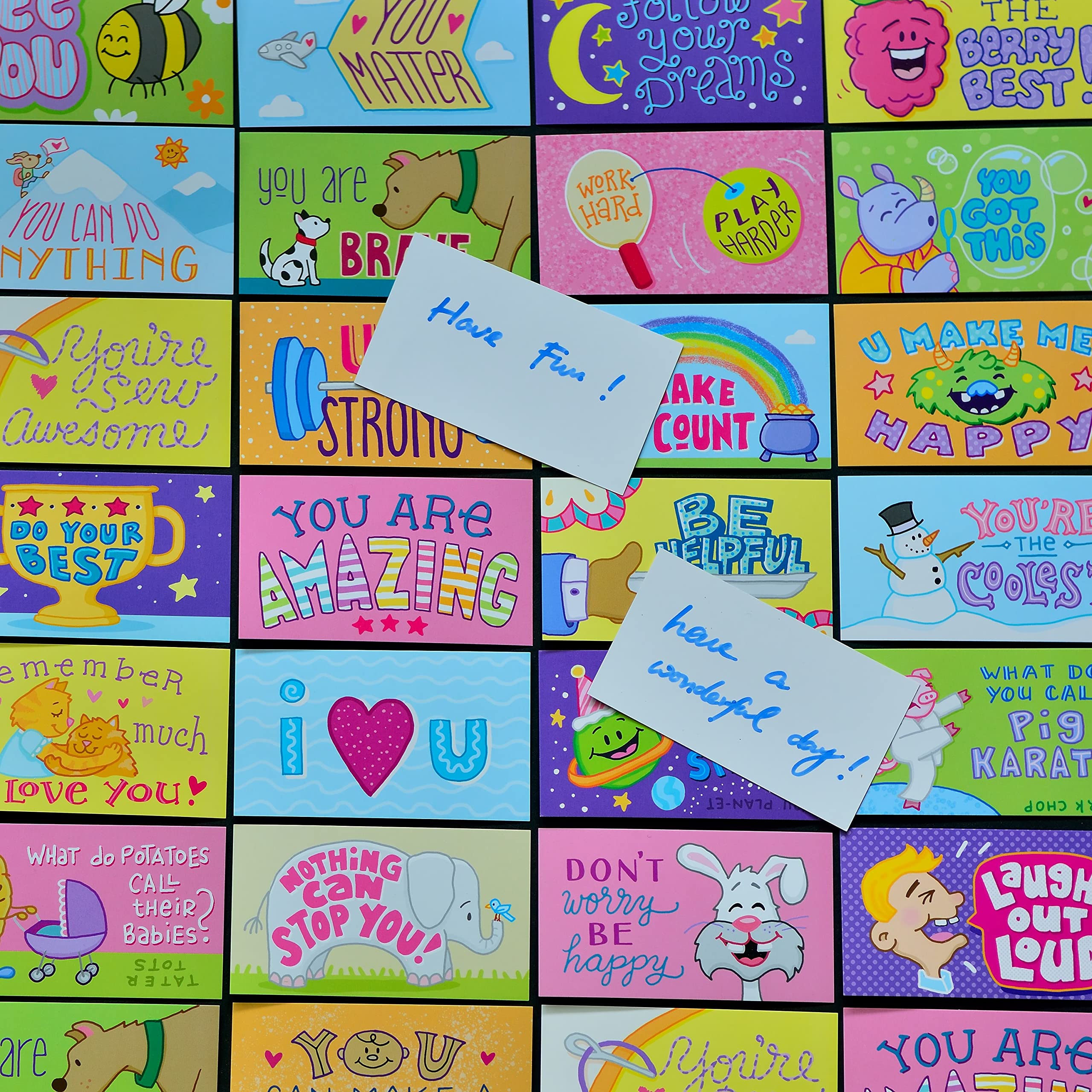 Youngever 300 Pack Lunch Box Cards For Kids, 50 Unique Design, Lunch Box Notes, Motivational And Inspirational Thinking Cards