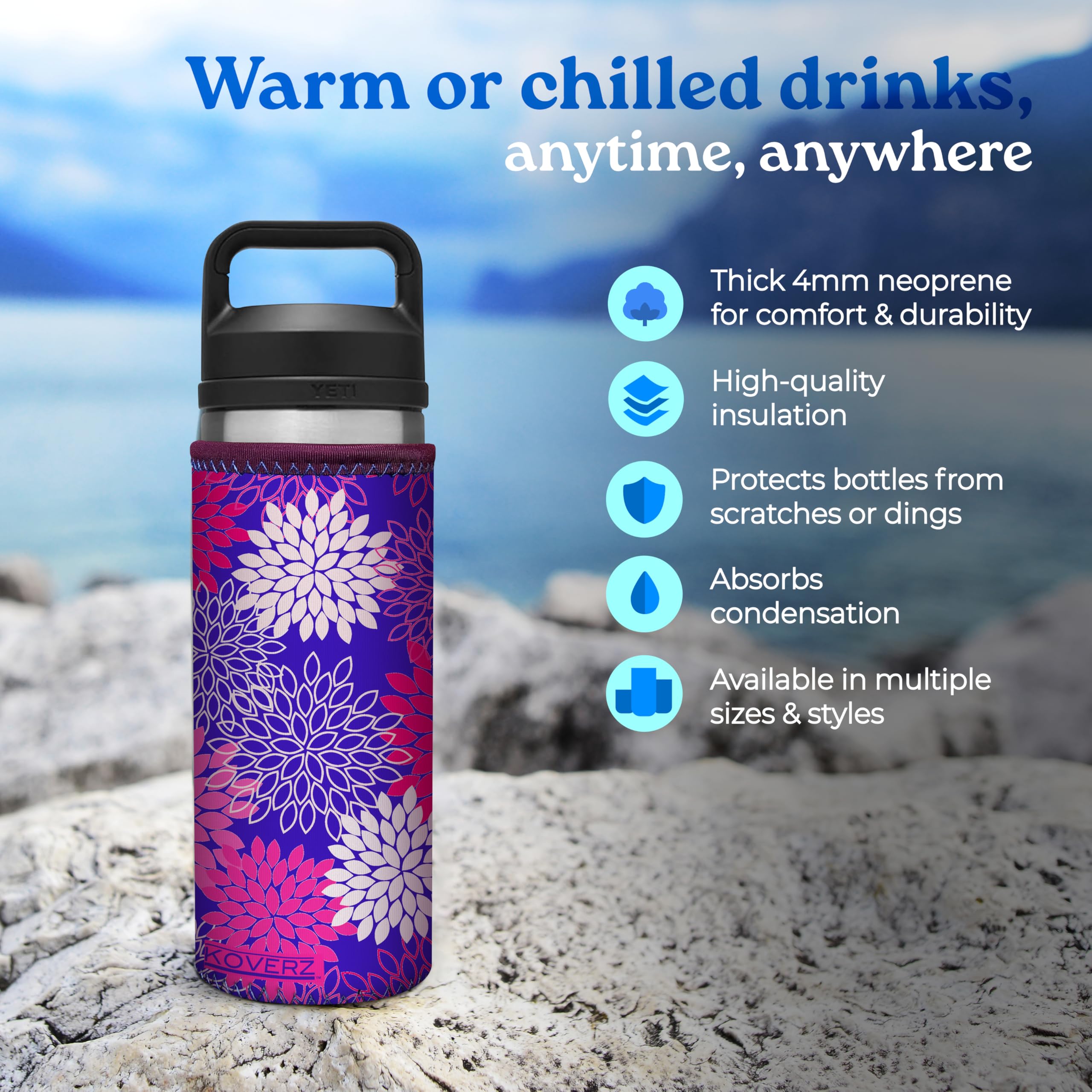 Koverz XL Neoprene 32-40 oz Water Bottle Insulator Cooler Coolie - Blue Aquatint by Jason Mathias