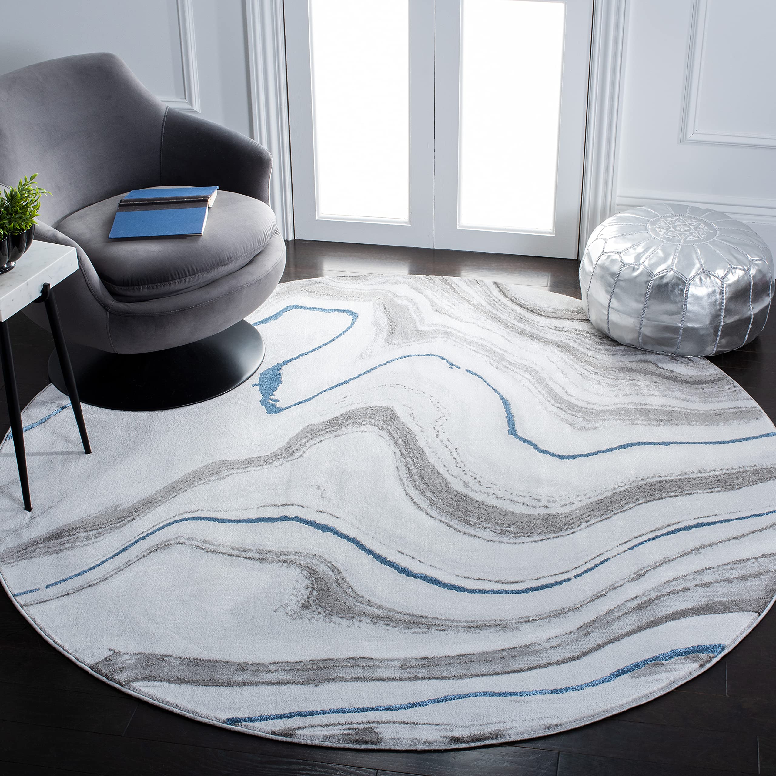 SAFAVIEH Craft Collection 67 Round Grey/Blue CFT819N Modern Abstract Non-Shedding Dining Room Entryway Foyer Living Room Bedroo
