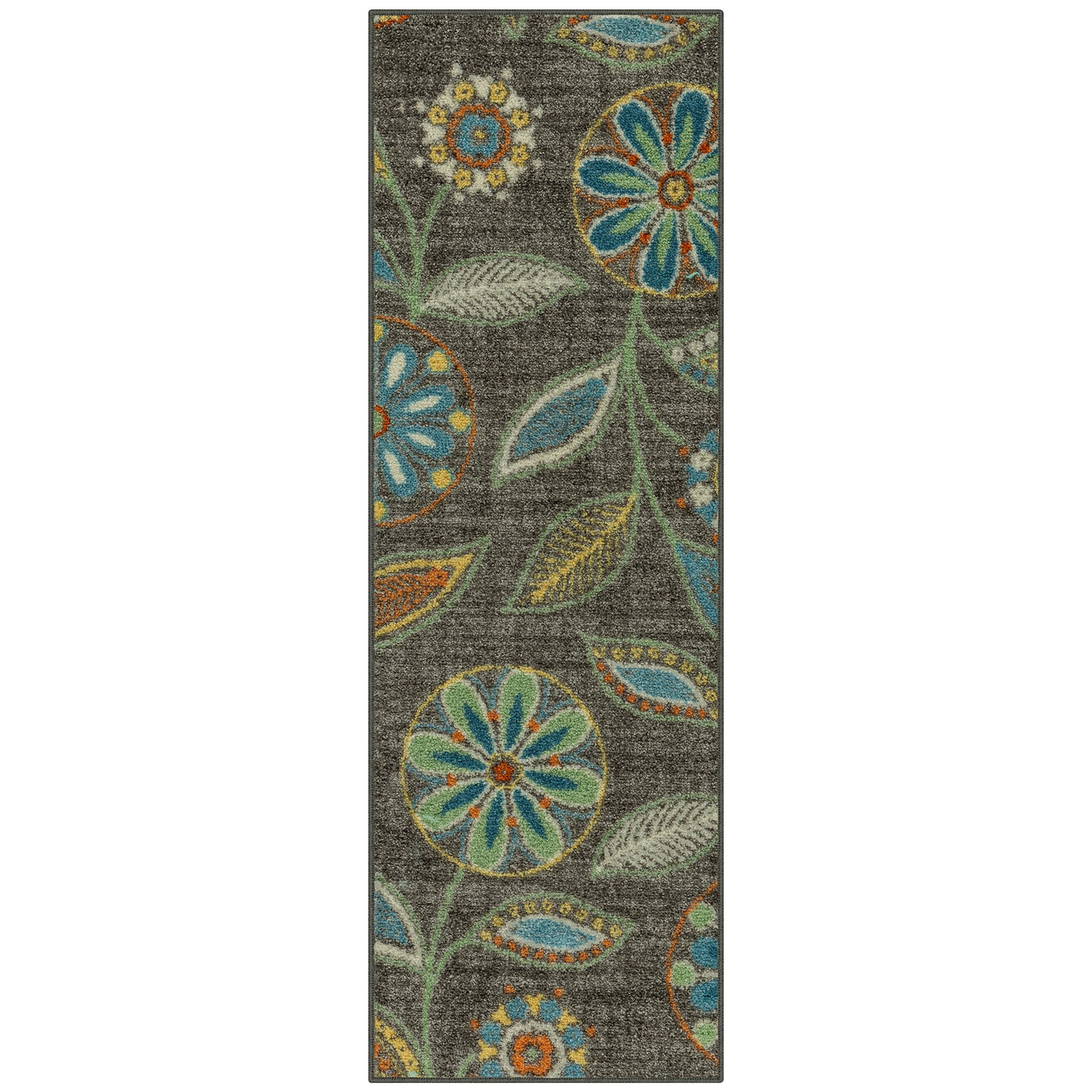 Maples Rugs Reggie Floral Runner Rug - Made in USA - Washable, Non Slip Indoor Carpet for Kitchen, Hallway, and Laundry Room, 1