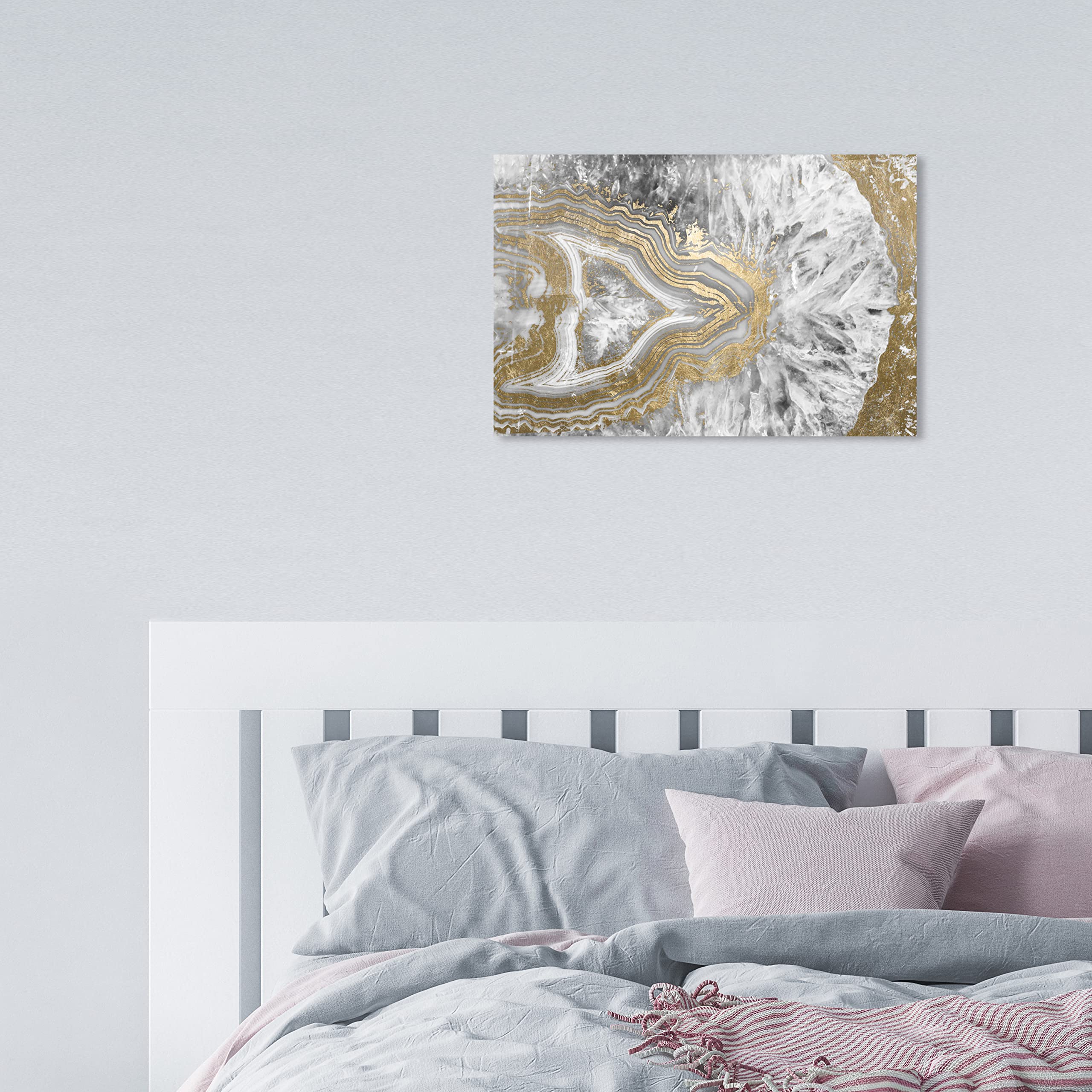 The Oliver Gal Artist Co. Abstract Wall Art Canvas Prints 'Agate Geode Crystal' Home D  Cor, 15 In X 10 In, Gold, White