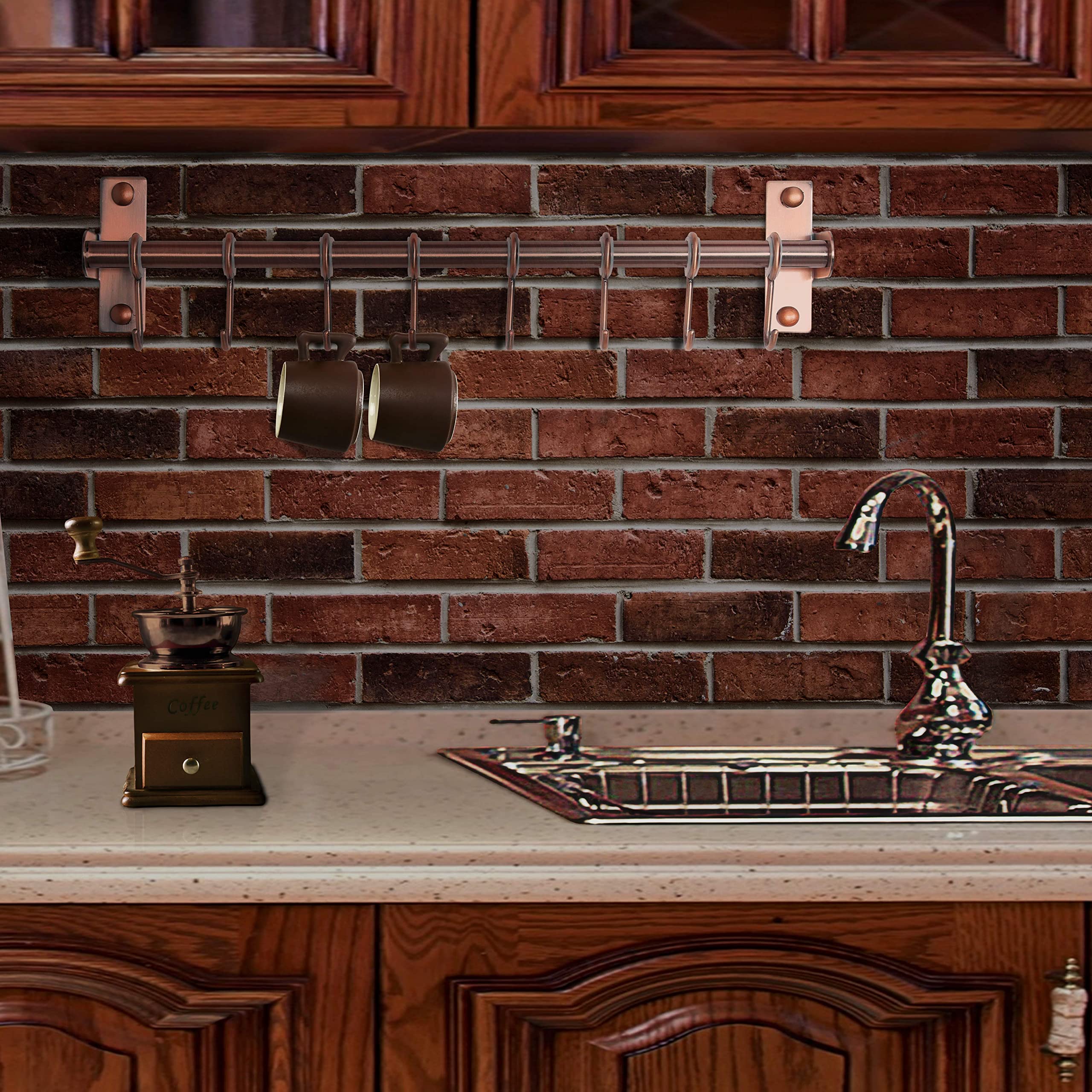 Dseap Pot Rack - Pots and Pans Hanging Rack Rail with 8 Hooks  Pot Hangers for Kitchen  Wall Mounted  Antique Copper  Pack of 2