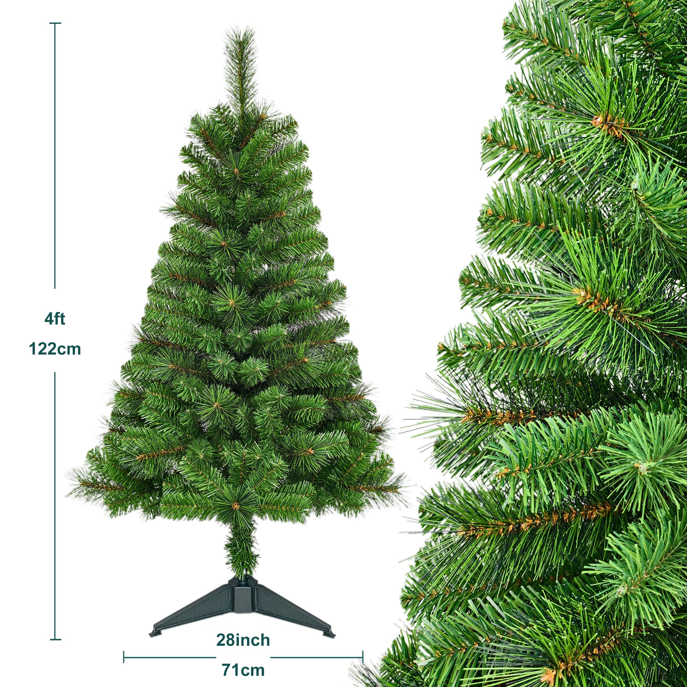 Assilyraft 4FT Unlit Artificial Christmas Tree with Hard Needle and PVC Branches, Full Shape, Plastic Stand, Indoor Holiday Deco