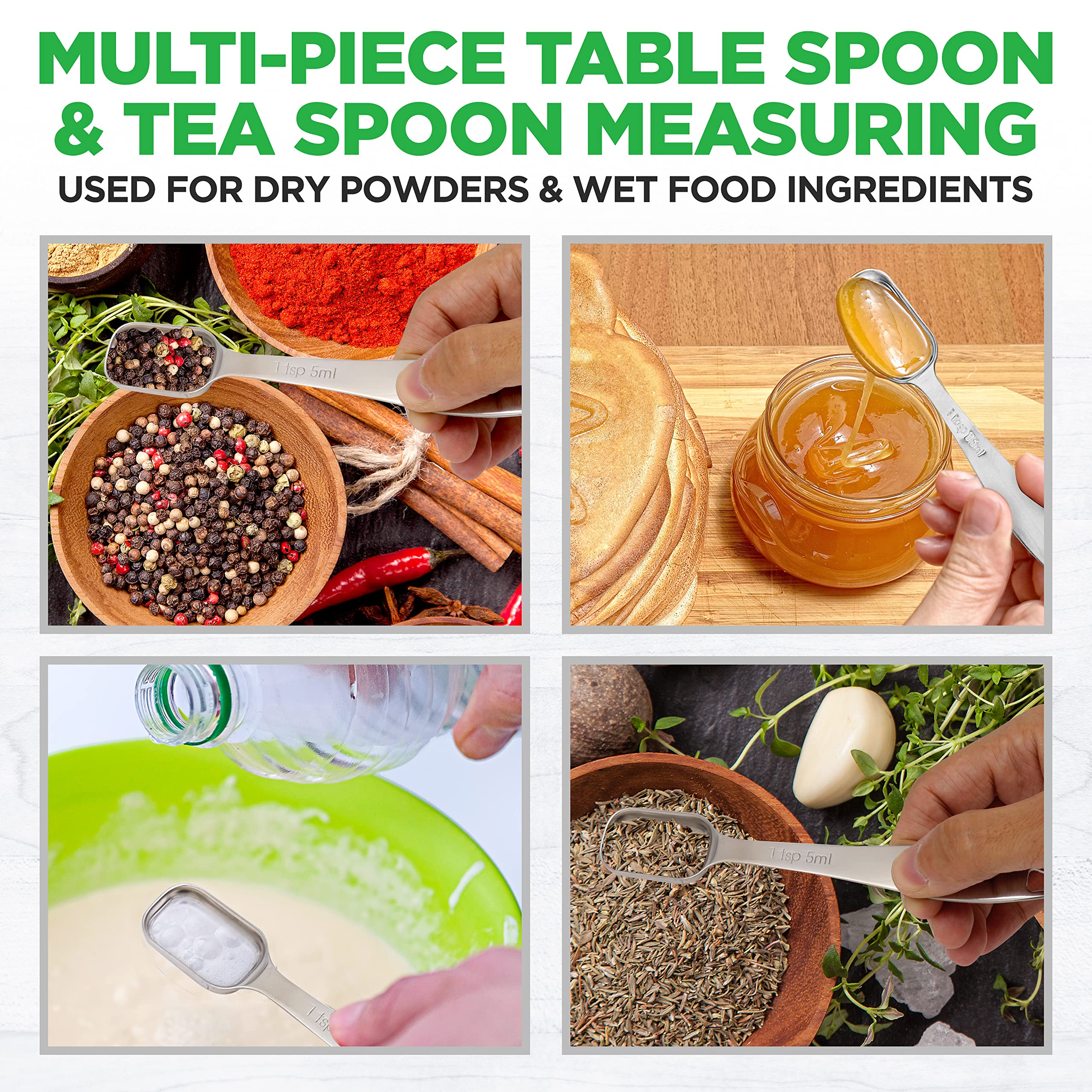 Nutrichef Stainless Steel Measuring Spoons Set - 6Pc Heavy Duty Oval Shaped Metal Measuring Spoon For Dry Or Liquid Ingredients,