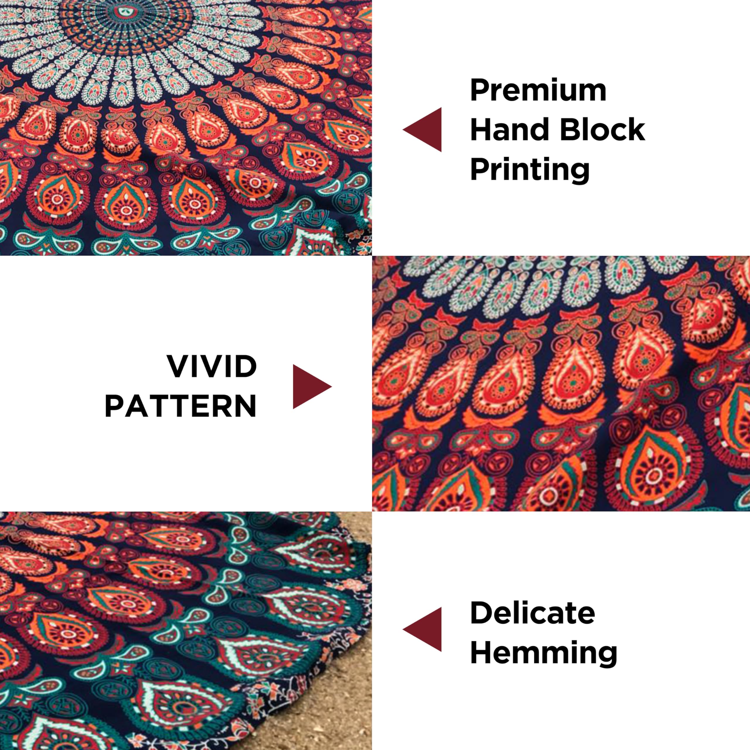 Raajsee Navy Blue Mandala Round Beach Tapestry Hippie/Boho Mandala Beach Blanket Roundie/Indian Cotton Throw Bohemian Round Tabl