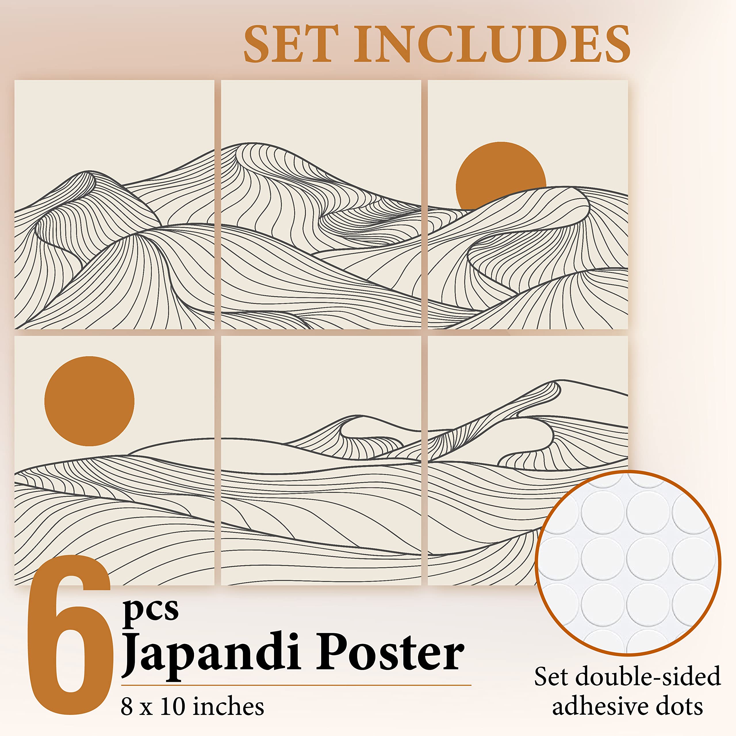 97 Decor Japandi Wall Art - Minimalist Mountain Line Art Print, 8x10 Inches, Unframed, Rising Sun Decor for Bedroom