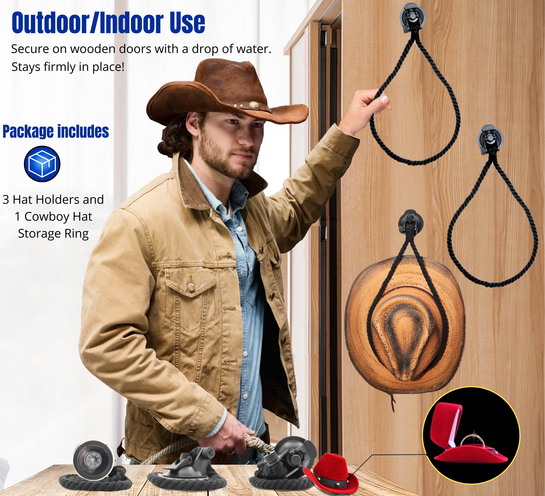 4Pcs Cotton Rope Cowboy Hat Holder For Truck, Car Hat Holder,-Universal Truck Hat Rack, Easy-To-Use Truck Hat Rack, Versatile Co