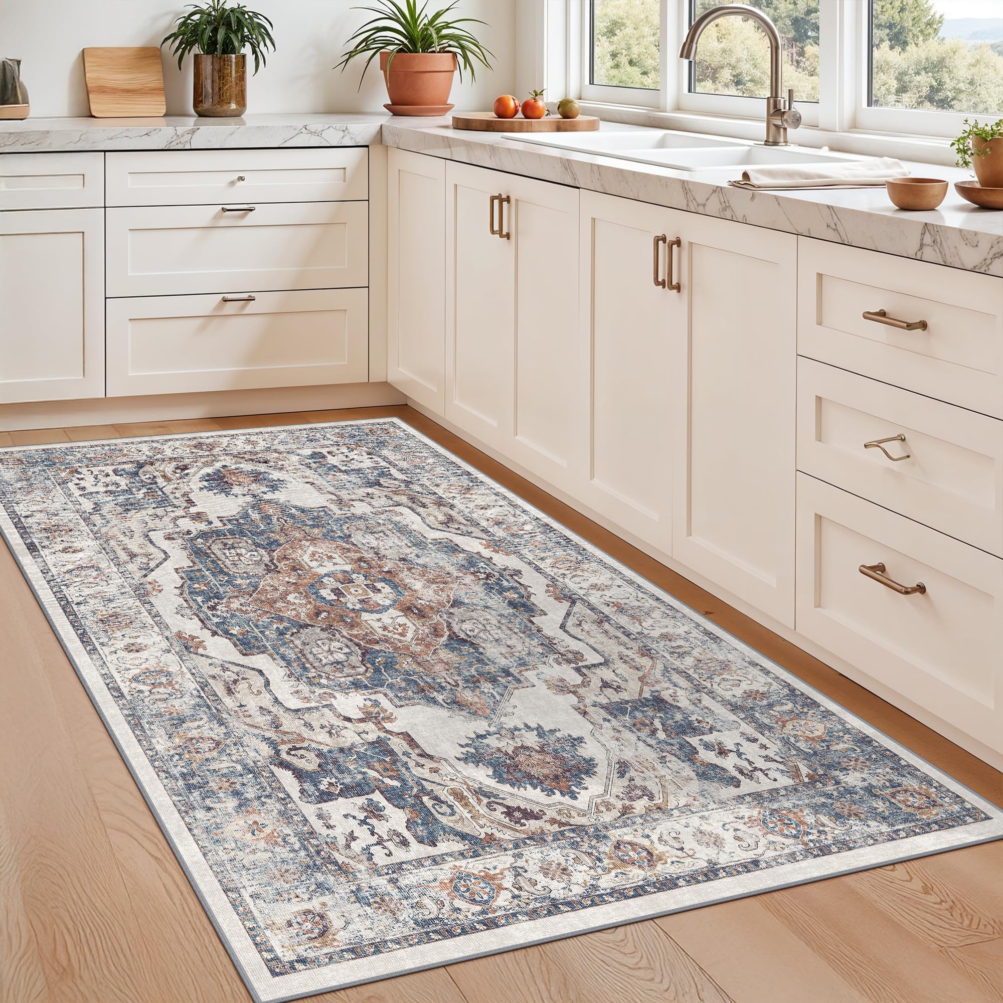 Washable 3x5 Kitchen Area Rugs: Cozy Soft Beside Low Pile Carpet for Living Room Bedroom Indoor Light-weight Doormat Anti-Slip T