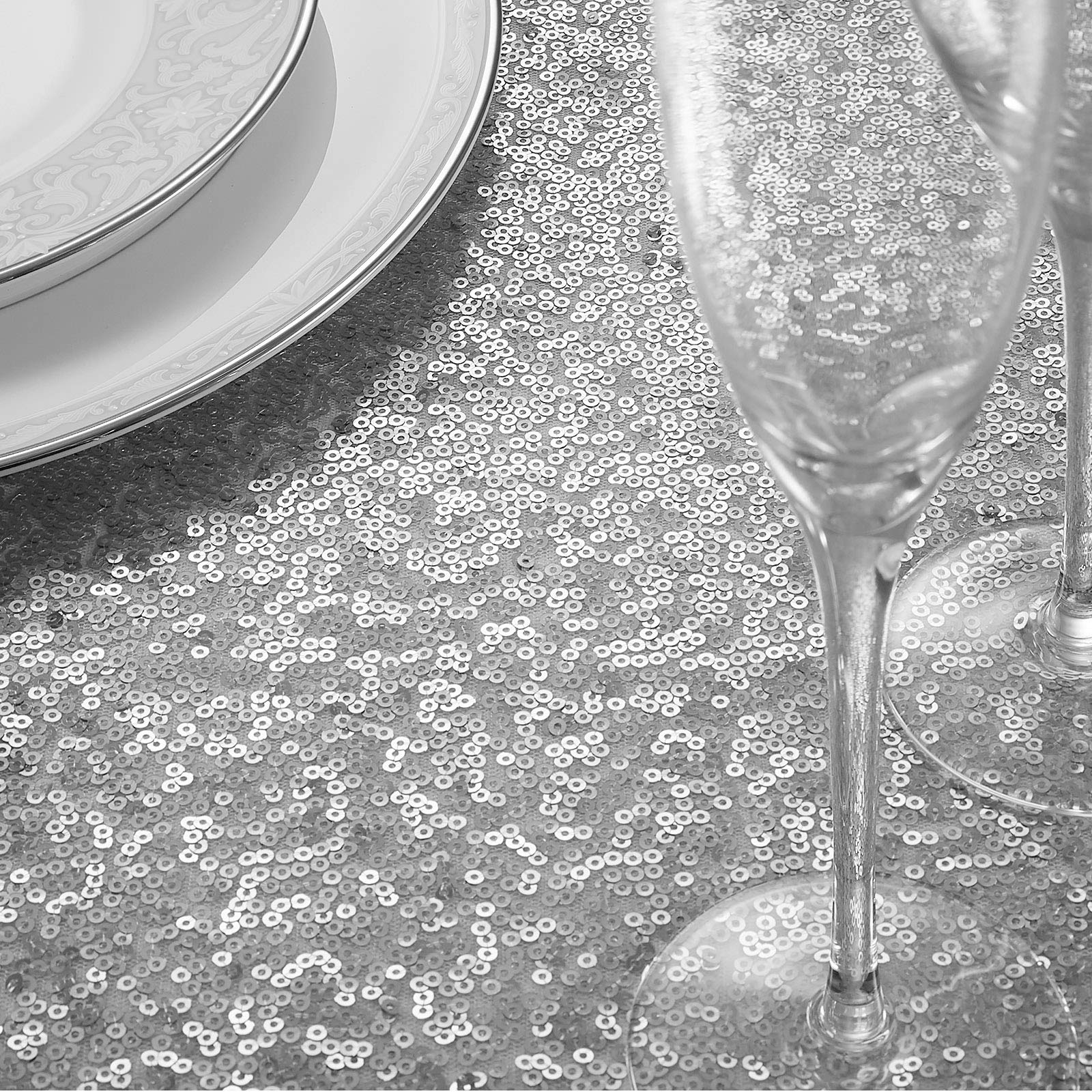 Lann'S Linens 12'' X 108'' Silver Sequin Tablecloth Overlay, Sparkly Square Table Cloth For Wedding, Party, Banquet