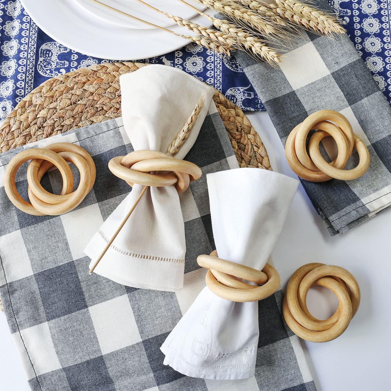 Wonlex Wooden Napkin Rings Set Of 6, Farmhouse Wood Napkin Ring, Handmade Serviette Buckles Holder For Table Setting, Wedding, T