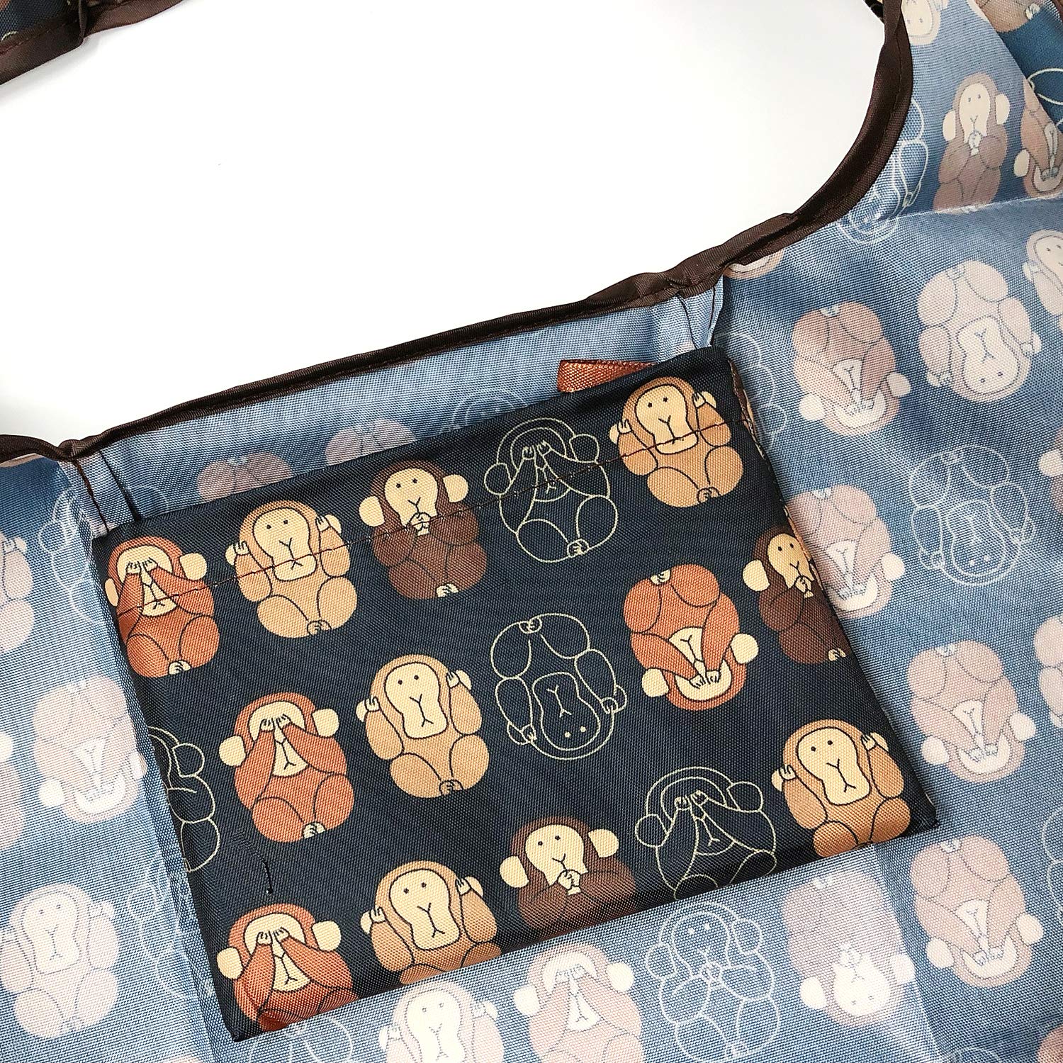 Allydrew Large Foldable Tote Nylon Reusable Grocery Bags, Monkey Business