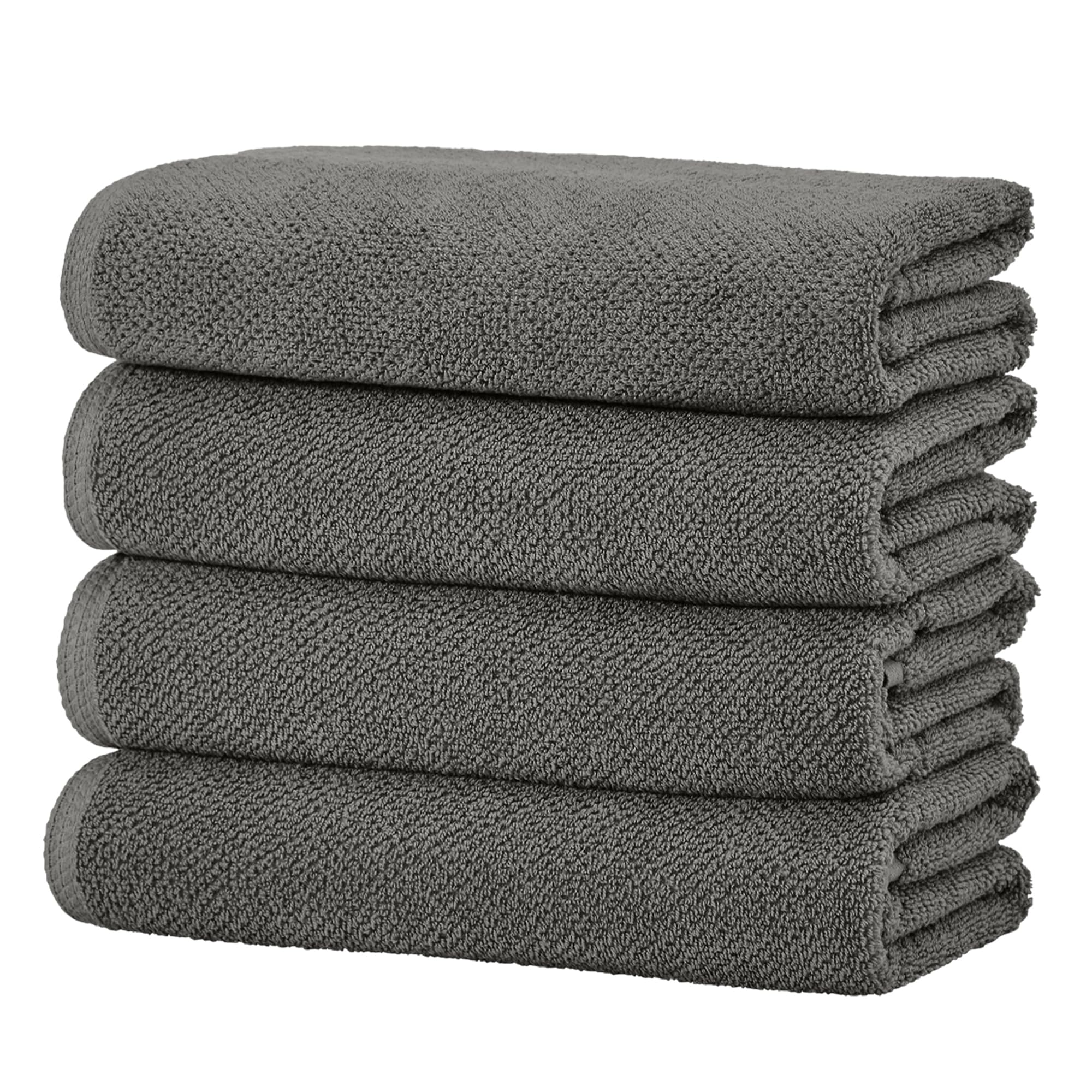 Grey Bath Towels - 100% Cotton 4 Pack 54x27 Bath Towel Set - Absorbent, Quick-Drying, Durable Towels for Bathroom Decor - Low-Tw