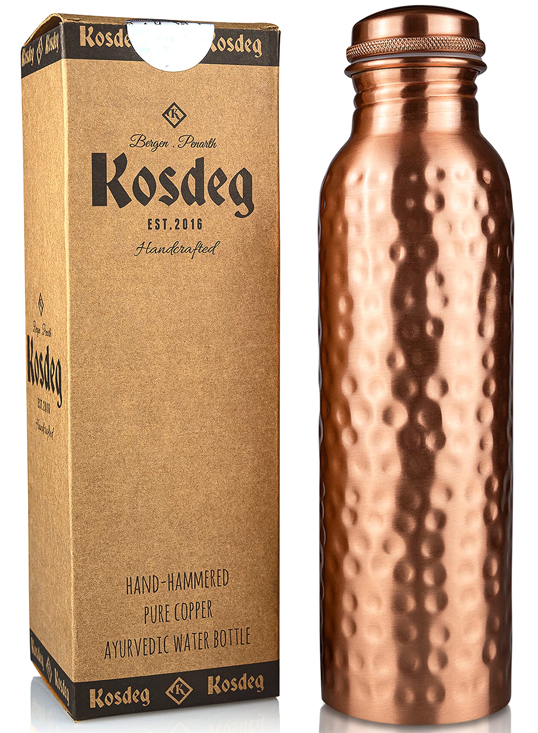 Kosdeg Copper Water Bottle - 34 Oz Extra Large - A Hammered Ayurvedic Pure Copper Vessel For Drinking - Drink More Water  Lower Your Sugar Intake And Enjoy The Health Benefits Immediately