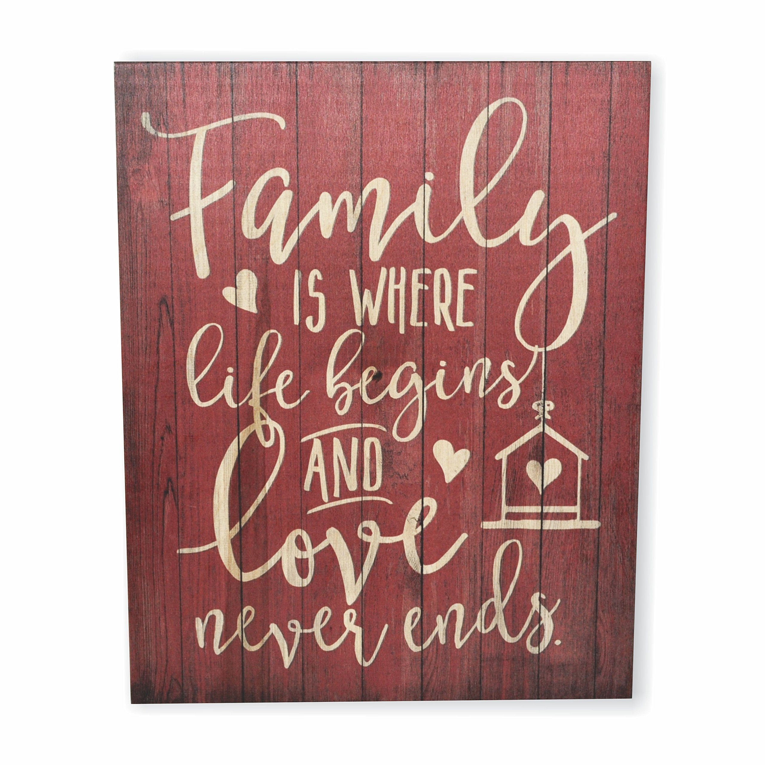MRC Wood Products Family is Where Life Begins and Love Never Ends Rustic Wall Sign 12x15