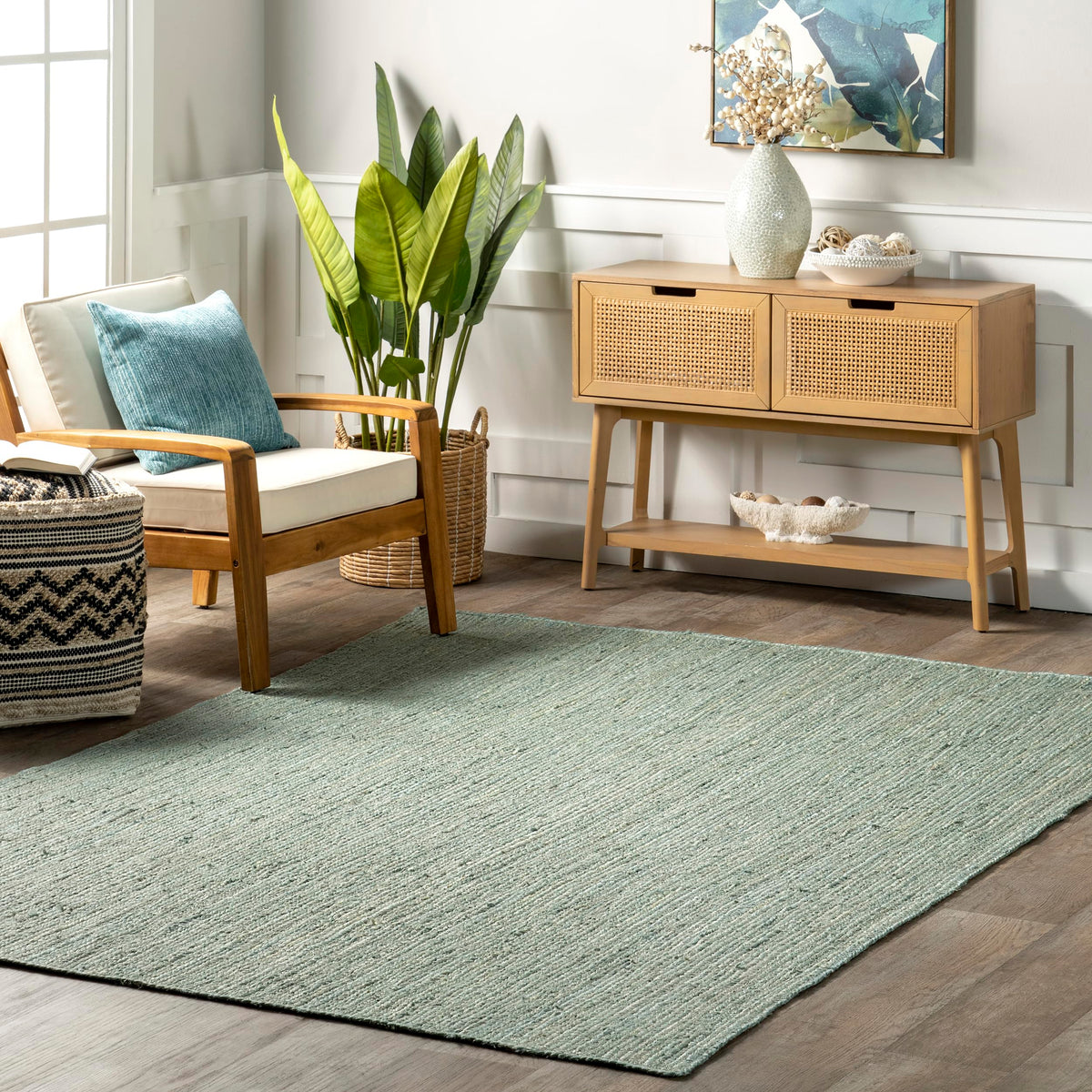 Line Rigo nuLOOM Rigo Green, 3 x 5, Handmade, Jute, Soft and Textured, High Traf ...