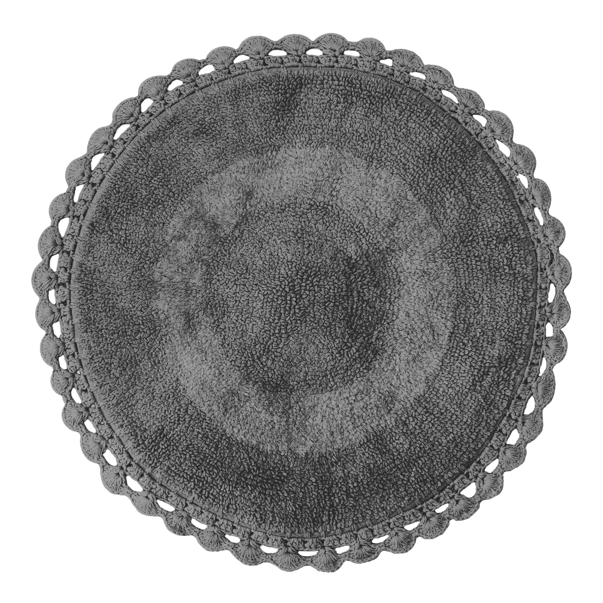 Bien Beau Round Bohemian Bathroom Rug With Crochet Contour. Charcoal Bathroom Rugs-100% Cotton, Reversible Round Boho Bedroom Ma