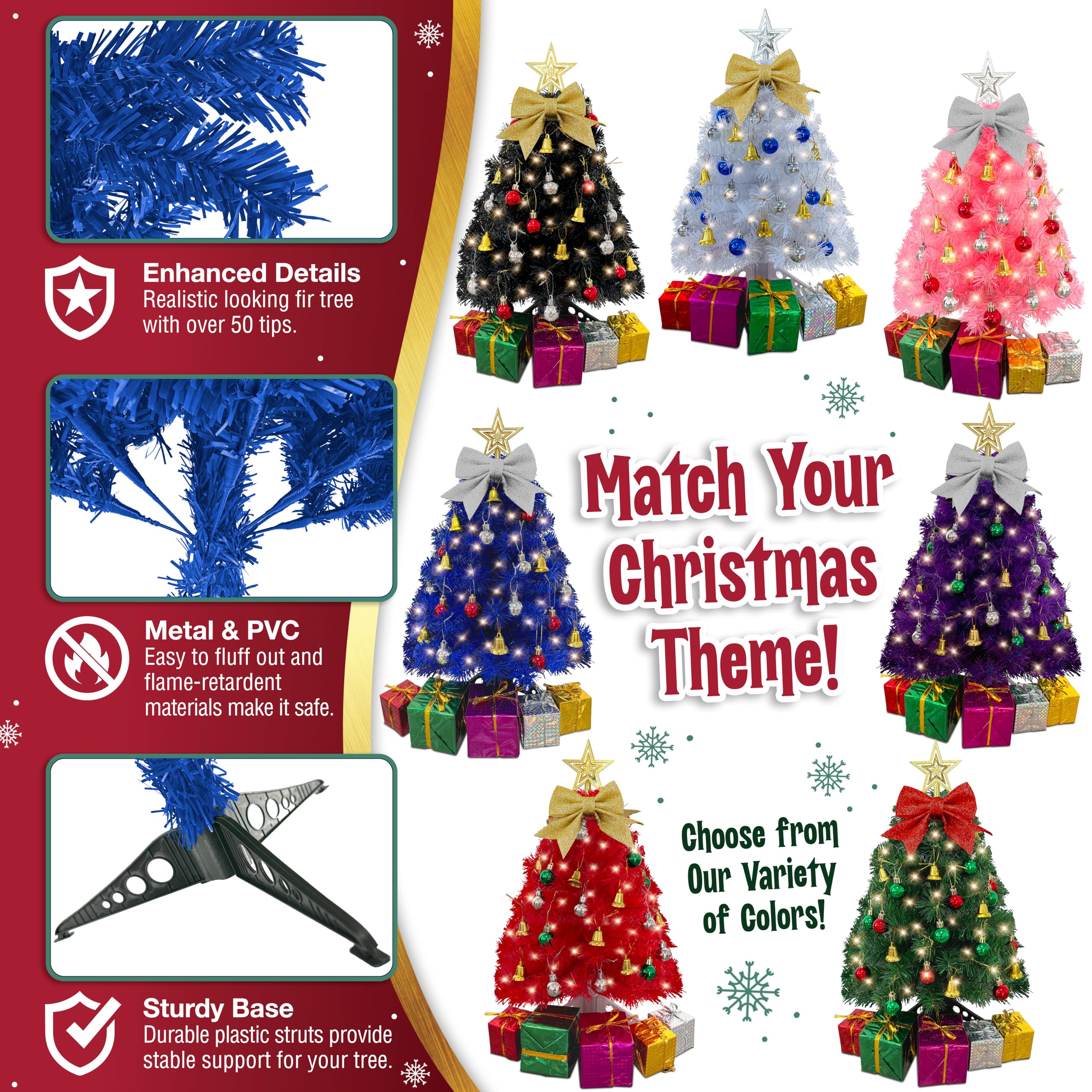 Small Blue Christmas Tree with Lights - 23 Inch Mini Tabletop Christmas Tree with Warm-White LED Lights, Hanging Ornaments, Deco