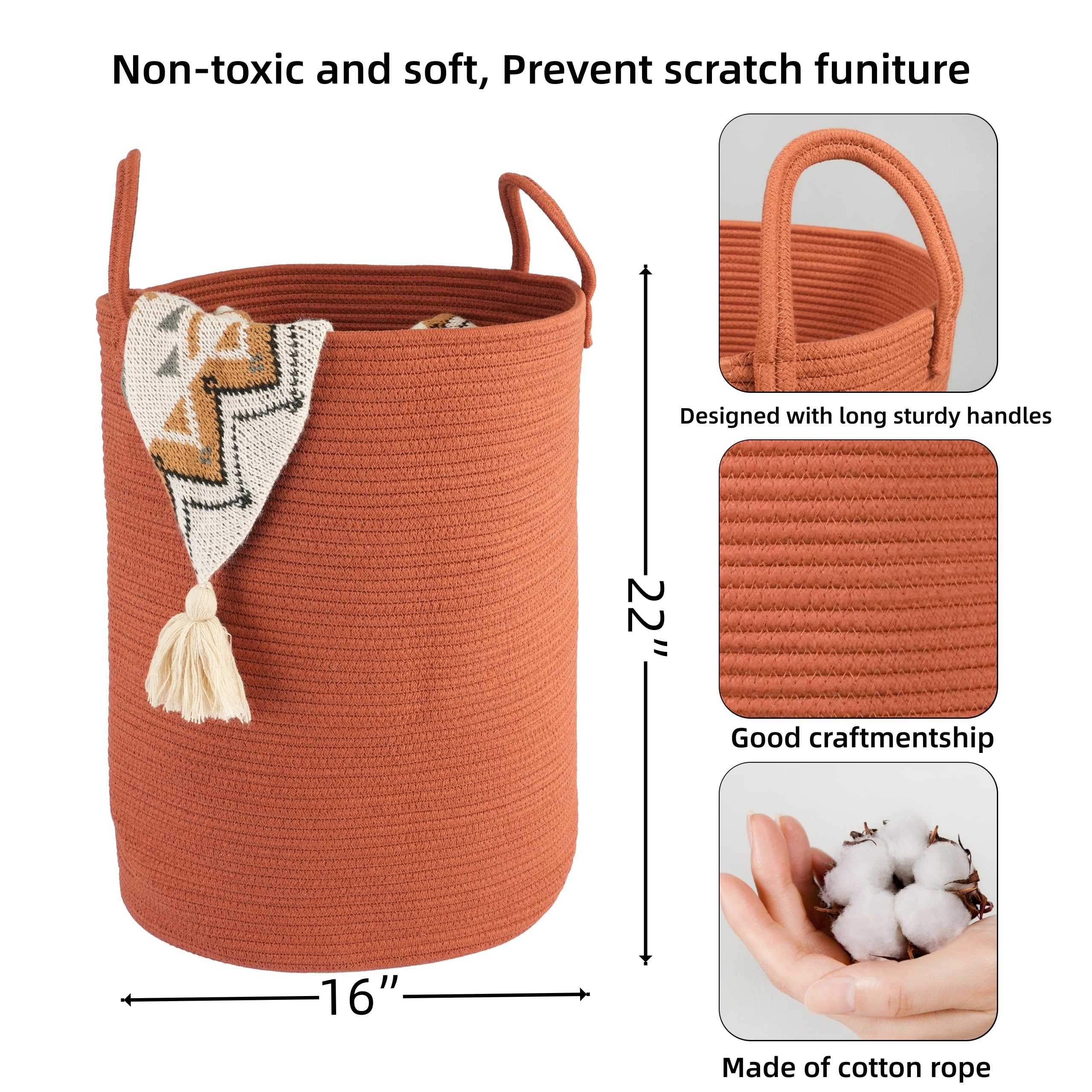 Xuanguo Cotton Rope Laundry Basket Hamper For Clothes Woven Storage Basket For Living Room Bedroom Boho Tall Rope Baskets For Bl