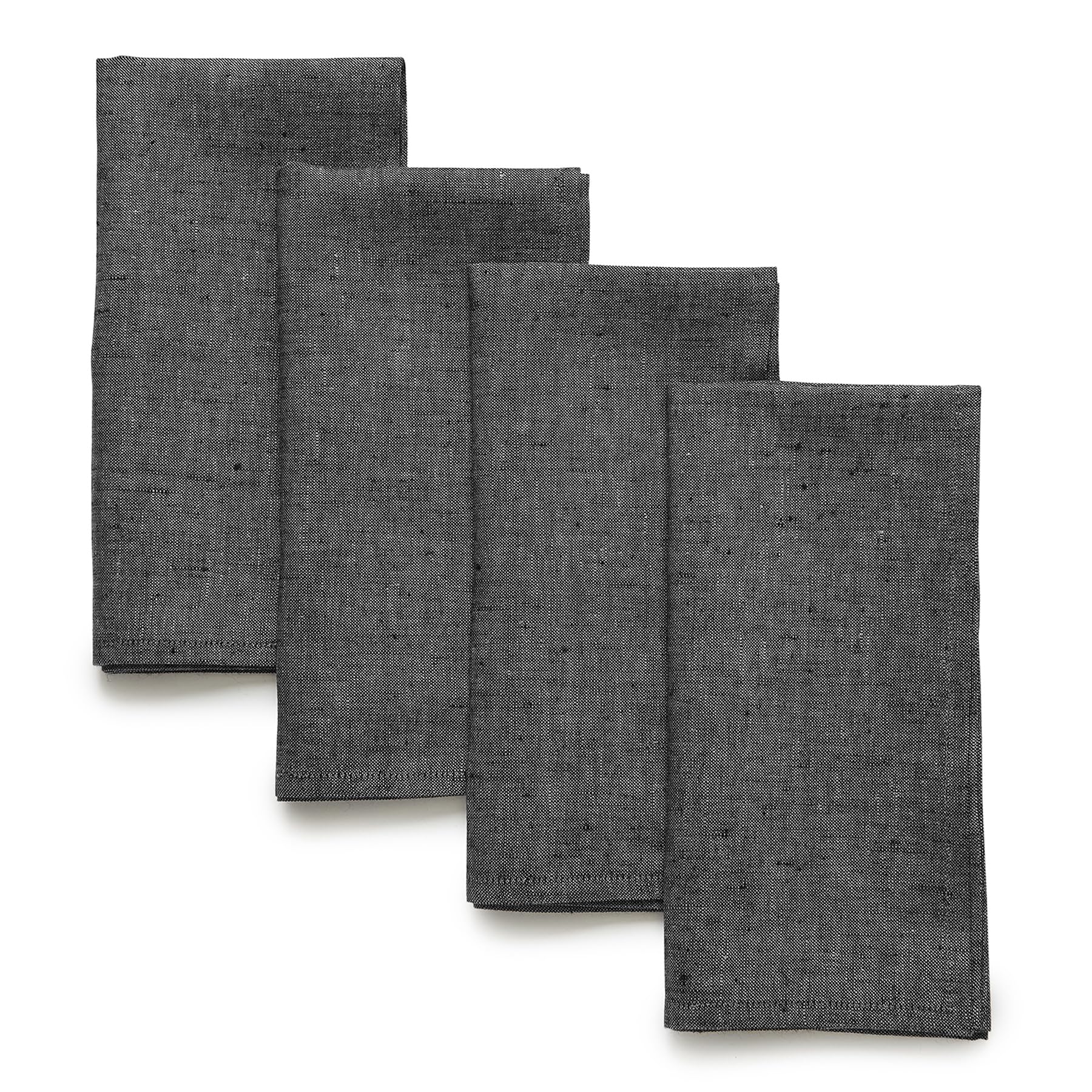 Solino Home Linen Dinner Napkins 20 X 20 Inch - 100% Pure Linen Charcoal Grey Cloth Napkins Set Of 4 - Athena, Handcrafted And M