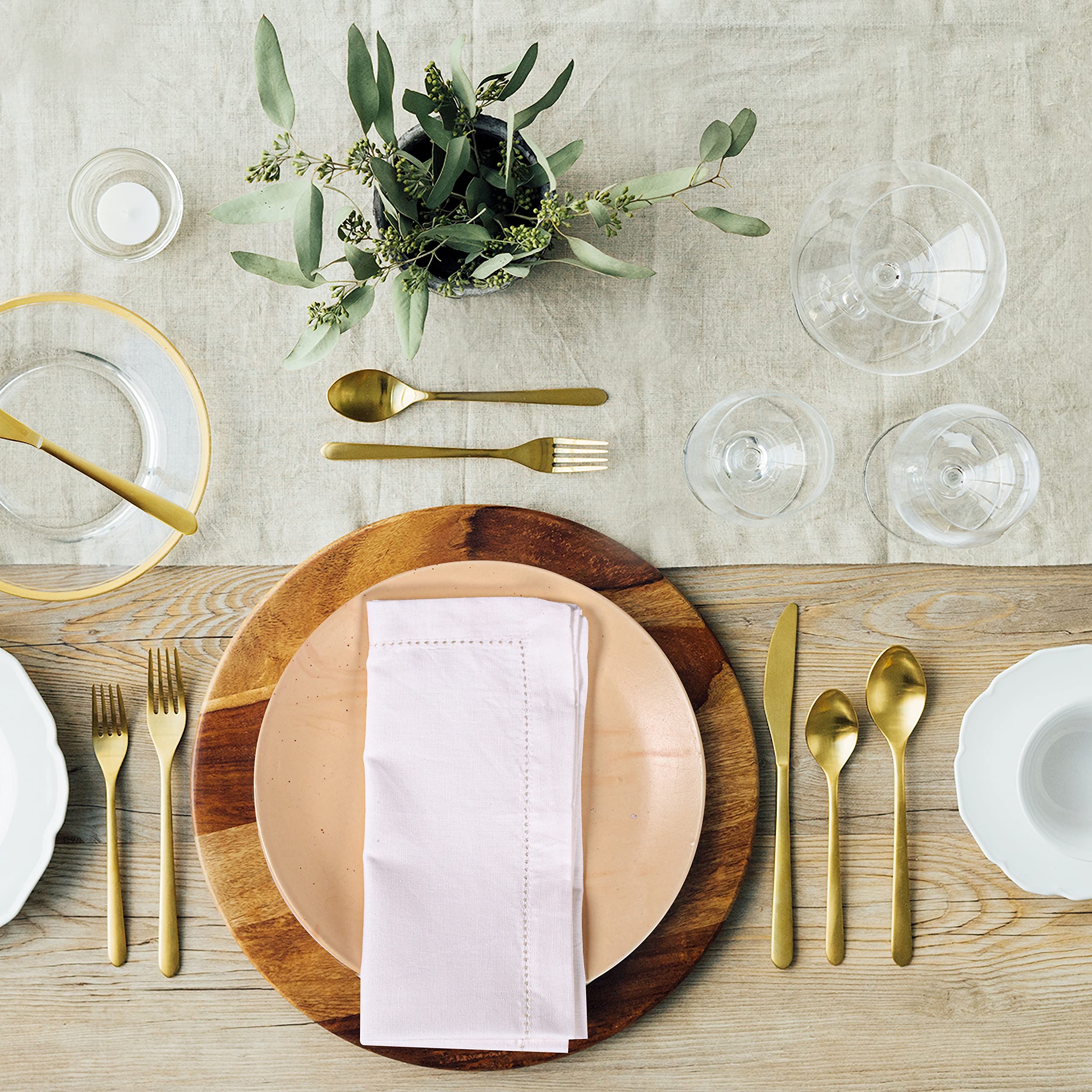 12-Pack Hemstitched Dinner Napkins Oversized 20X20 - Cotton Fabric Tailored With Mitered Corner - Ideal For Events And Regular U
