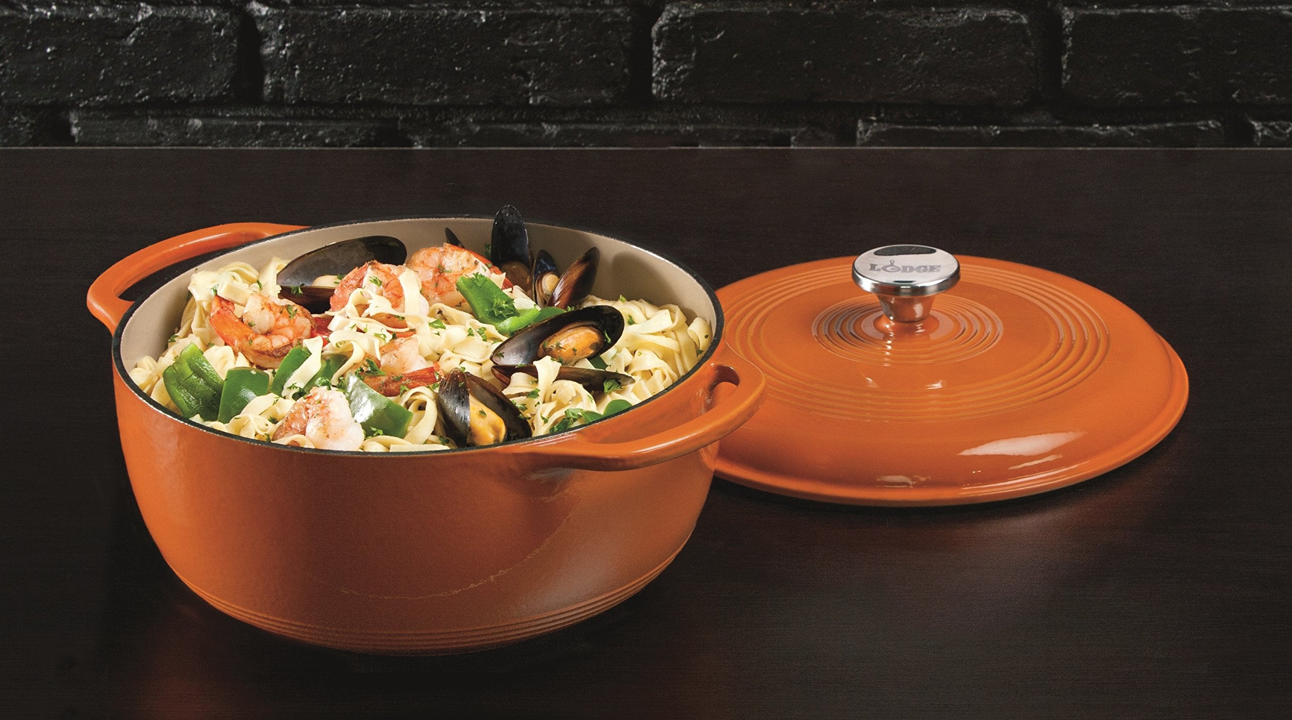 Lodge 6 Quart Enameled Cast Iron Dutch Oven With Lid - Dual Handles - Oven Safe Up To 500 F Or On Stovetop - Use To Marinate, Co