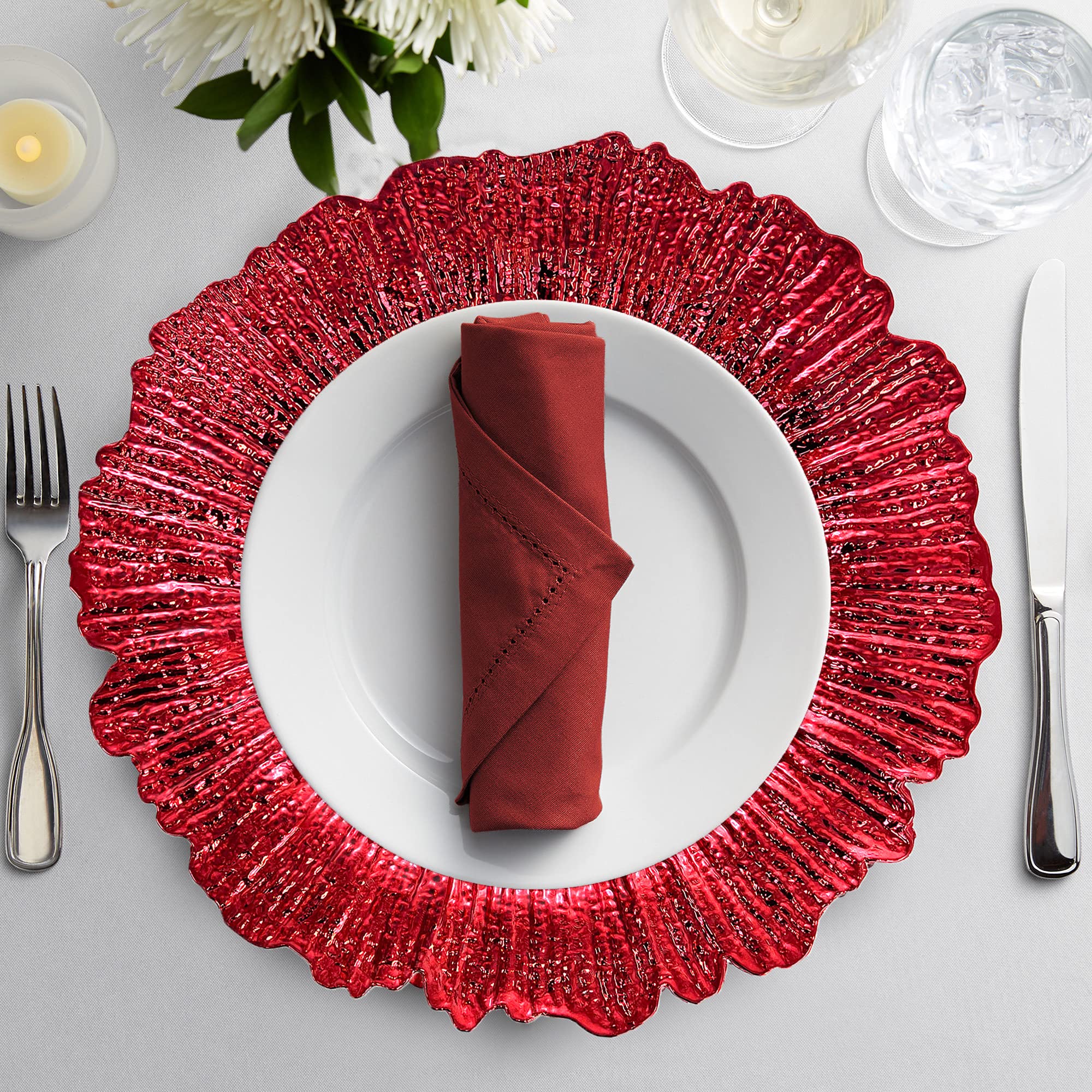 allgala 13-Inch 6-Pack Heavy Quality Round Charger Plates-Reef Red-HD80339