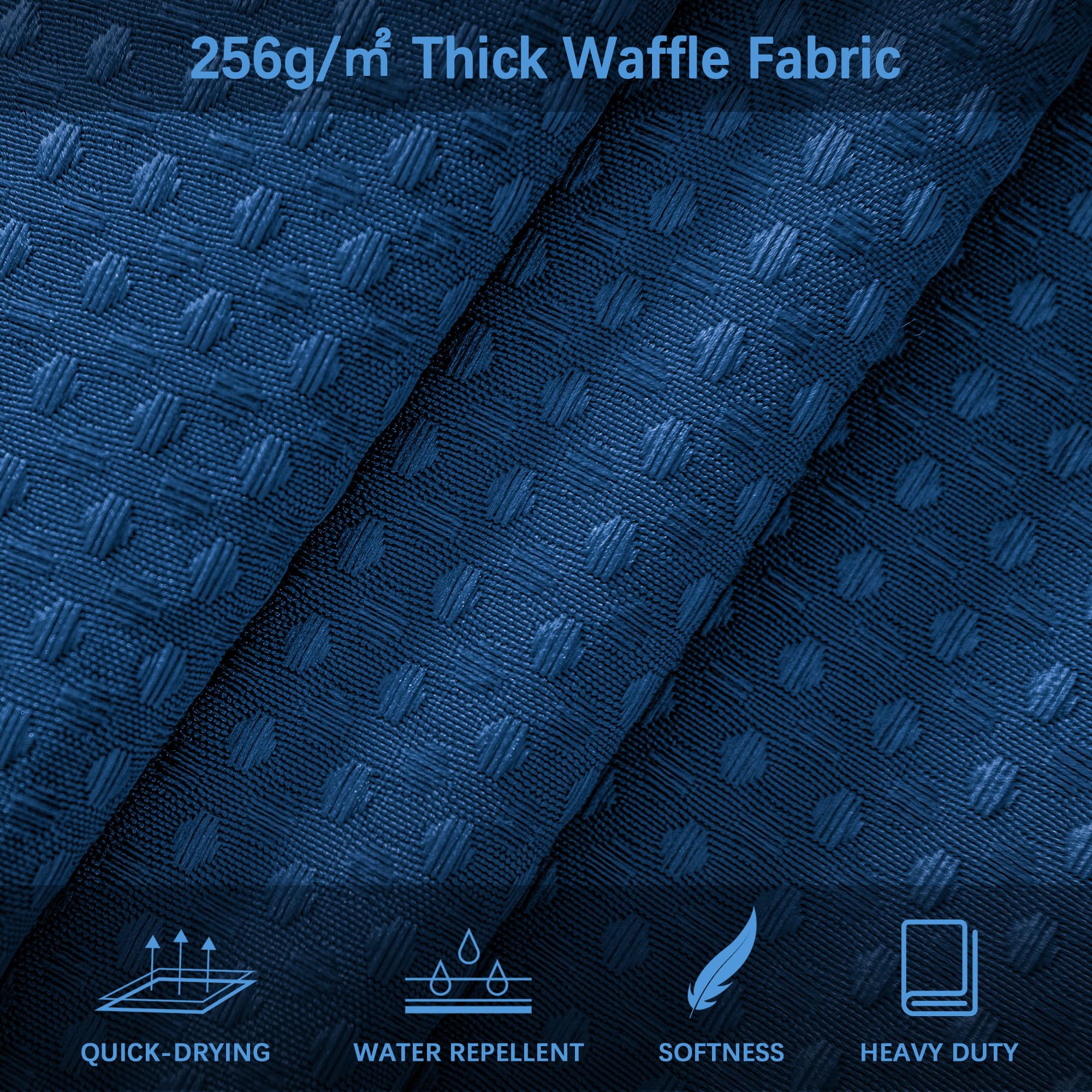 Pangsinne Classic Blue Shower Curtain 256Gsm Heavy Duty Waffle Woven Bathroom Shower Curtains, Weighted Fabric Shower Curtains F
