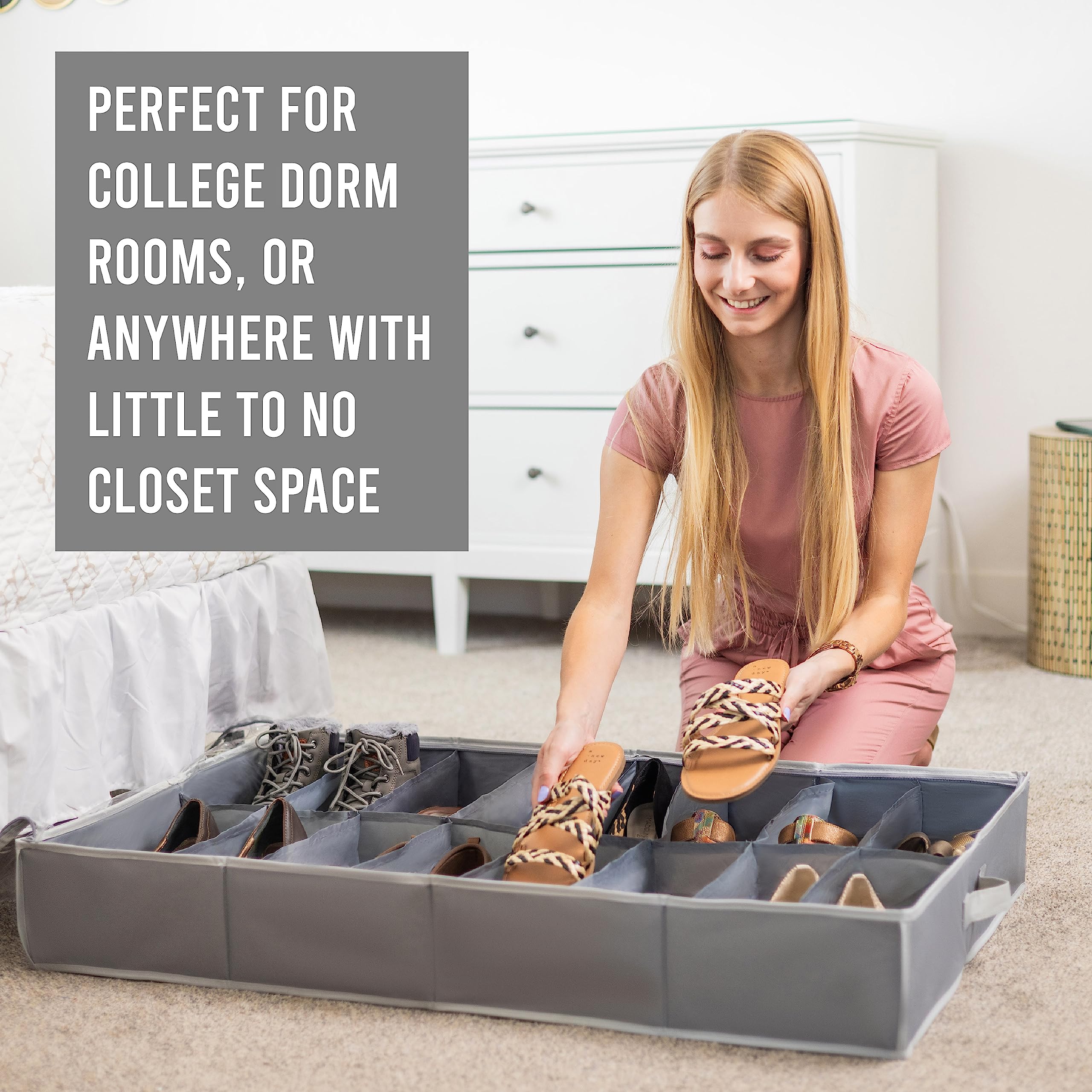 Under Bed Shoe Storage Organizer - Set of 2 - TEAR-RESISTANT Heavy Duty 600D Material - Fits All Styles Men 's and Women 's Shoe