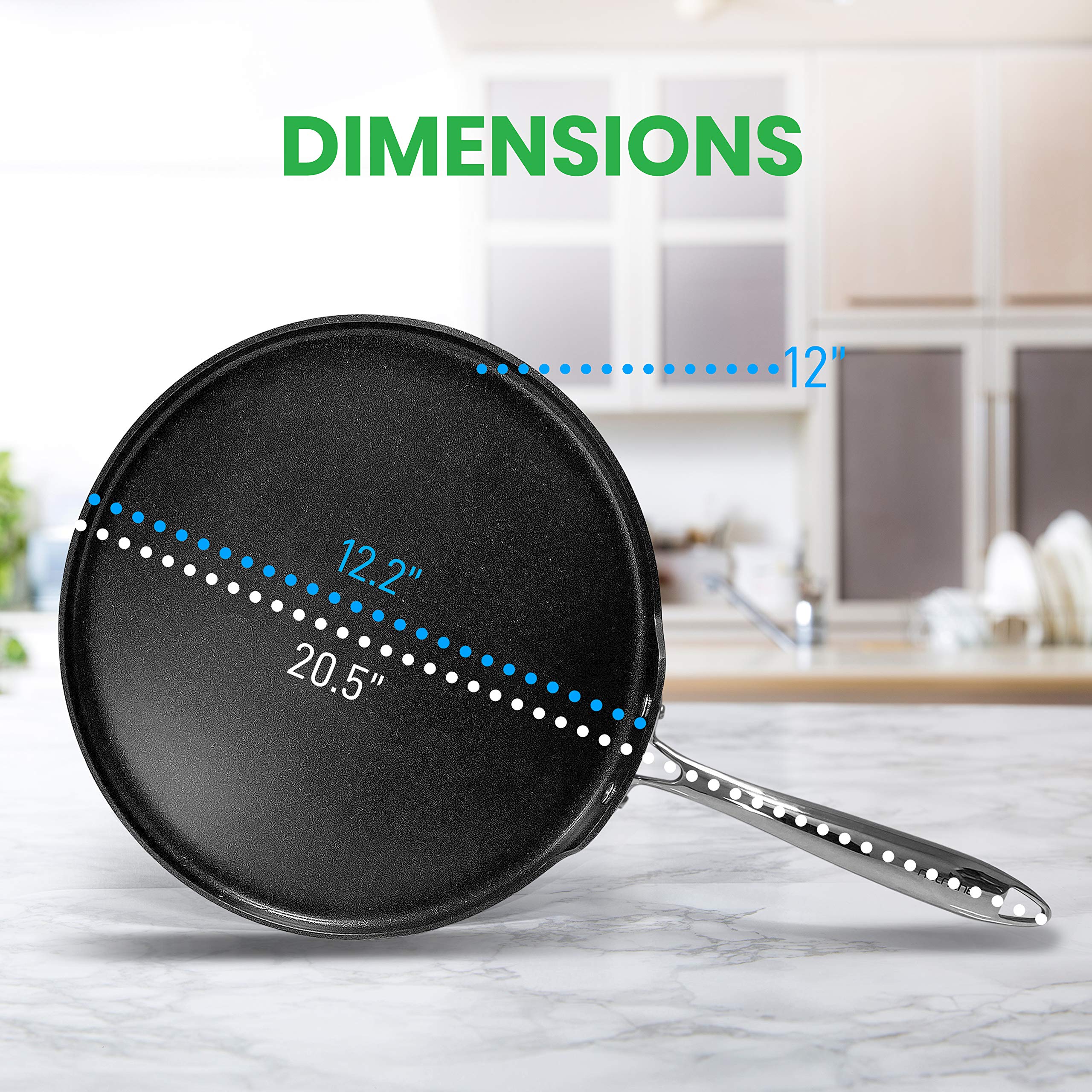Nutrichef 12 Inch Crepe Pan Non Stick, Ideal For Pancakes, Dosa & Tortillas, Hard-Anodized, Dishwasher Safe