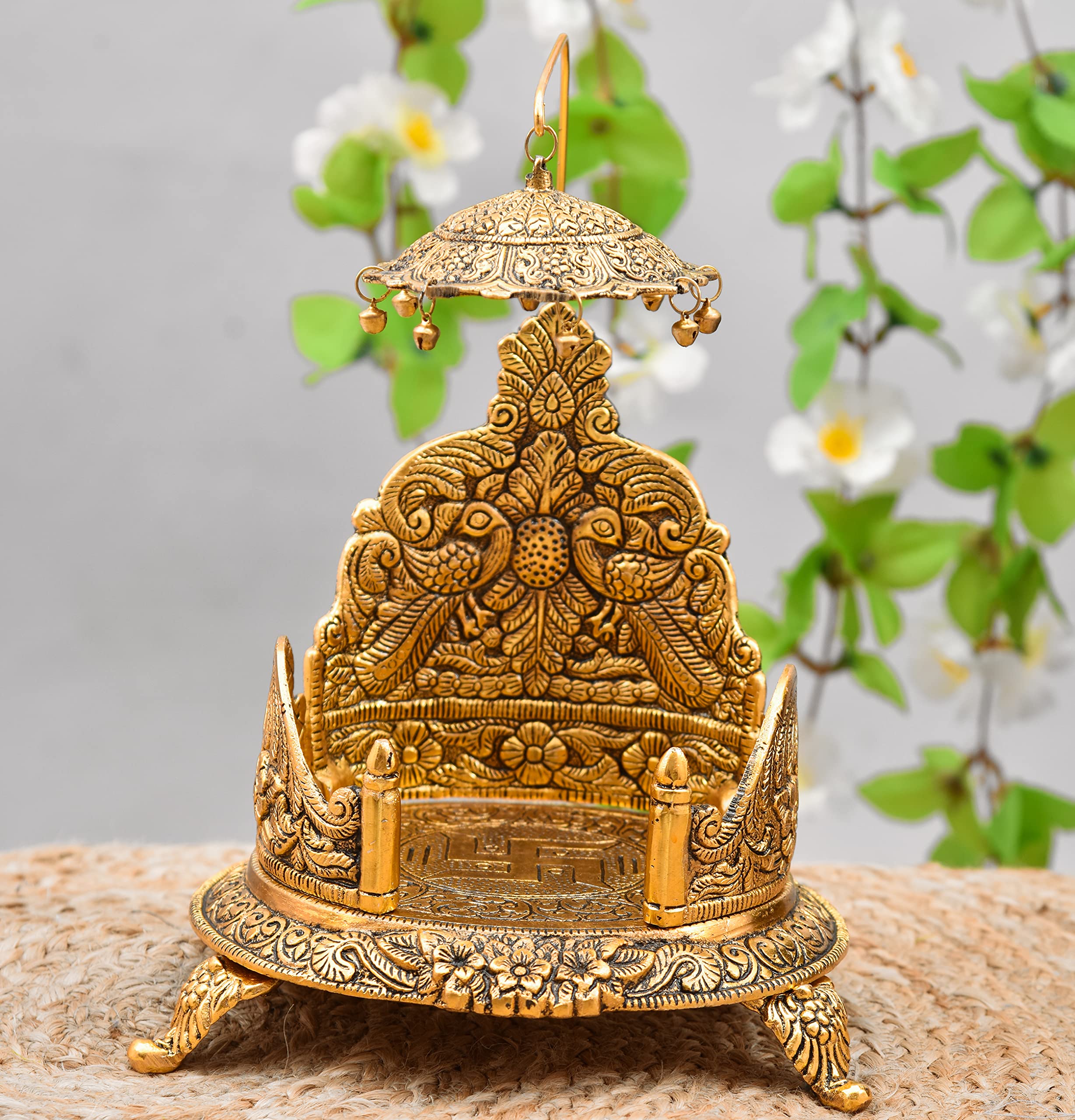 Nirmal Handicraft Gold Metal Handicraft Pooja Jhula | Swing| Palana | Ladoo Gopal Singhasan |Nand Gopal Palana | Hindola For Lad