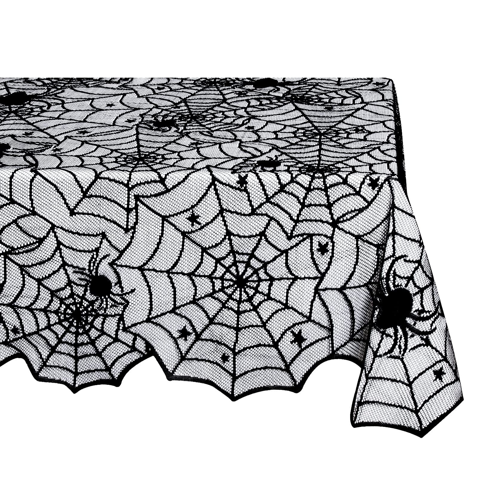Luoluohouse Black Lace Tablecloth 54X72 Inch Halloween Tablecloths Spider Cobweb Table Cover For Masquerade Dinner Party Scary M